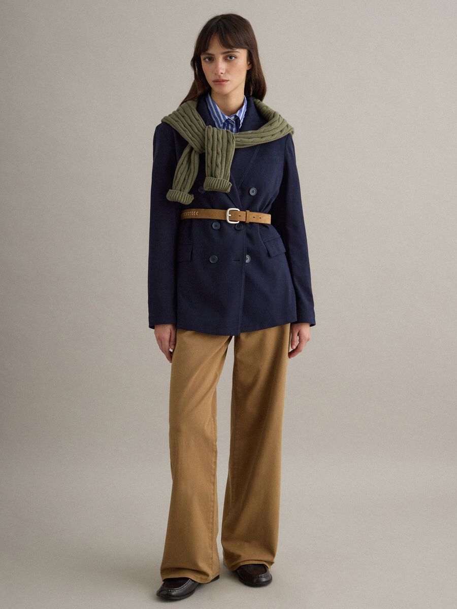 Pantaloni chino dritti in cotone elasticizzato marrone_0