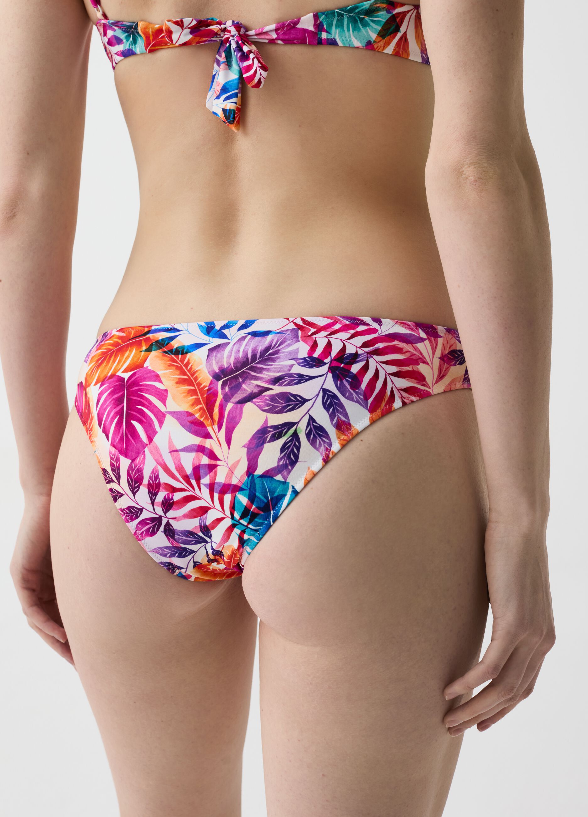 Slip bikini con fascette stampa foliage