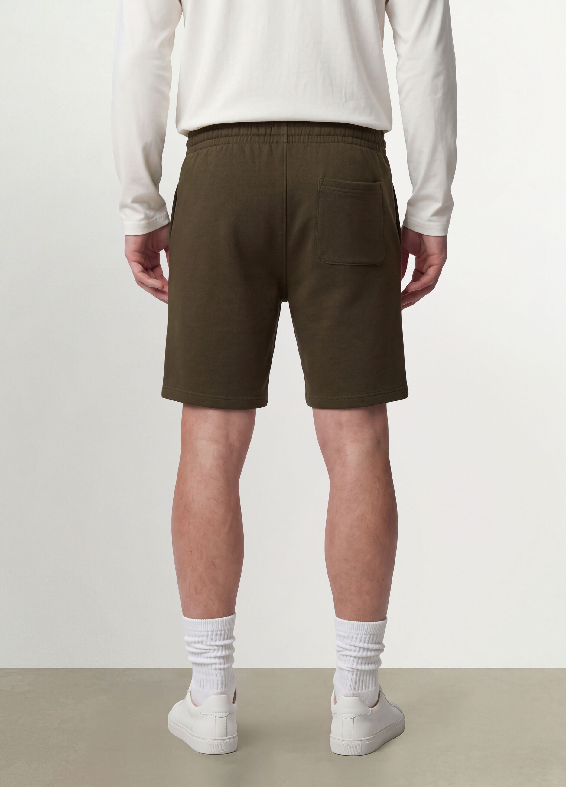 Green cotton-blend shorts with elasticated waistband, regular fit