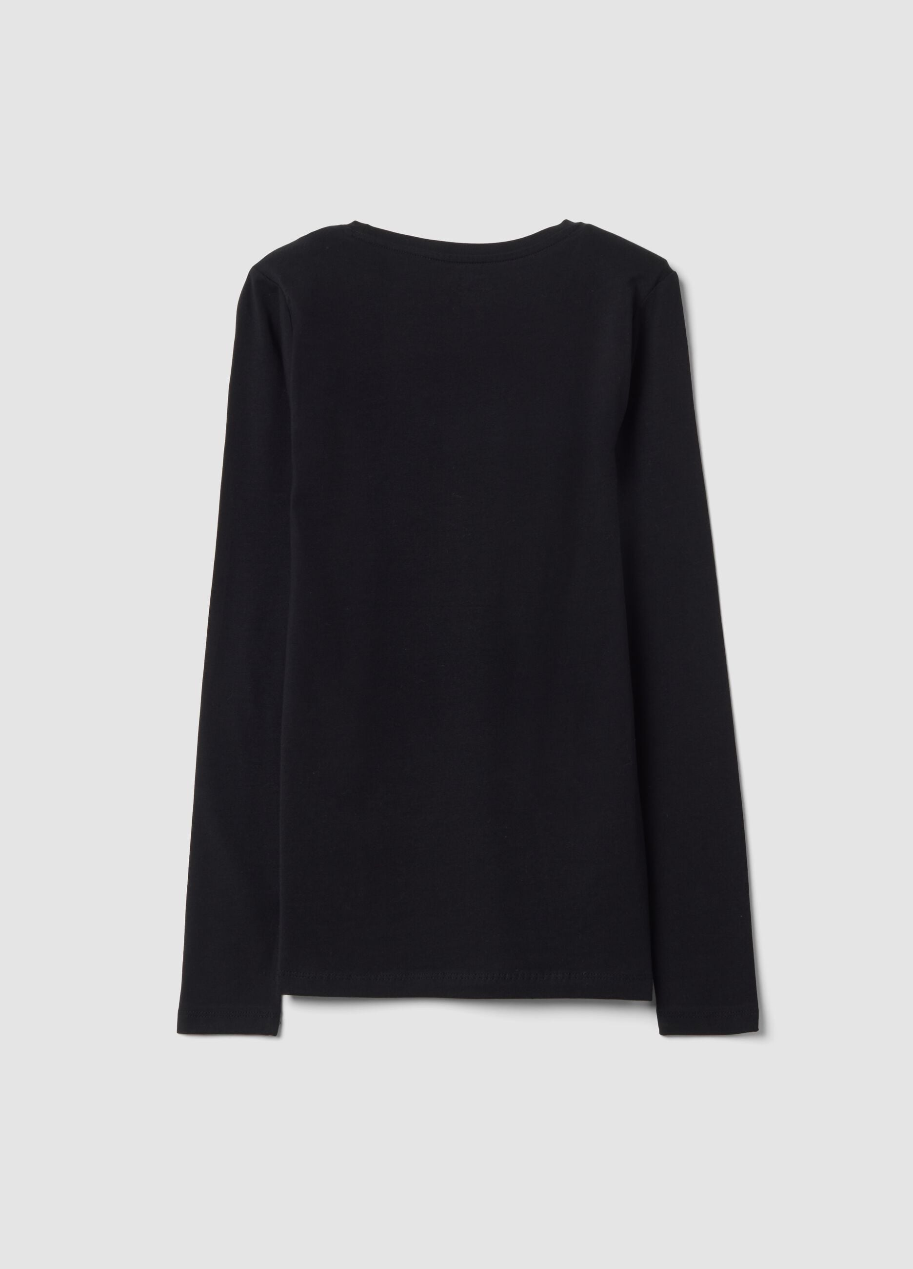 Maglia nera in cotone organico elasticizzato girocollo