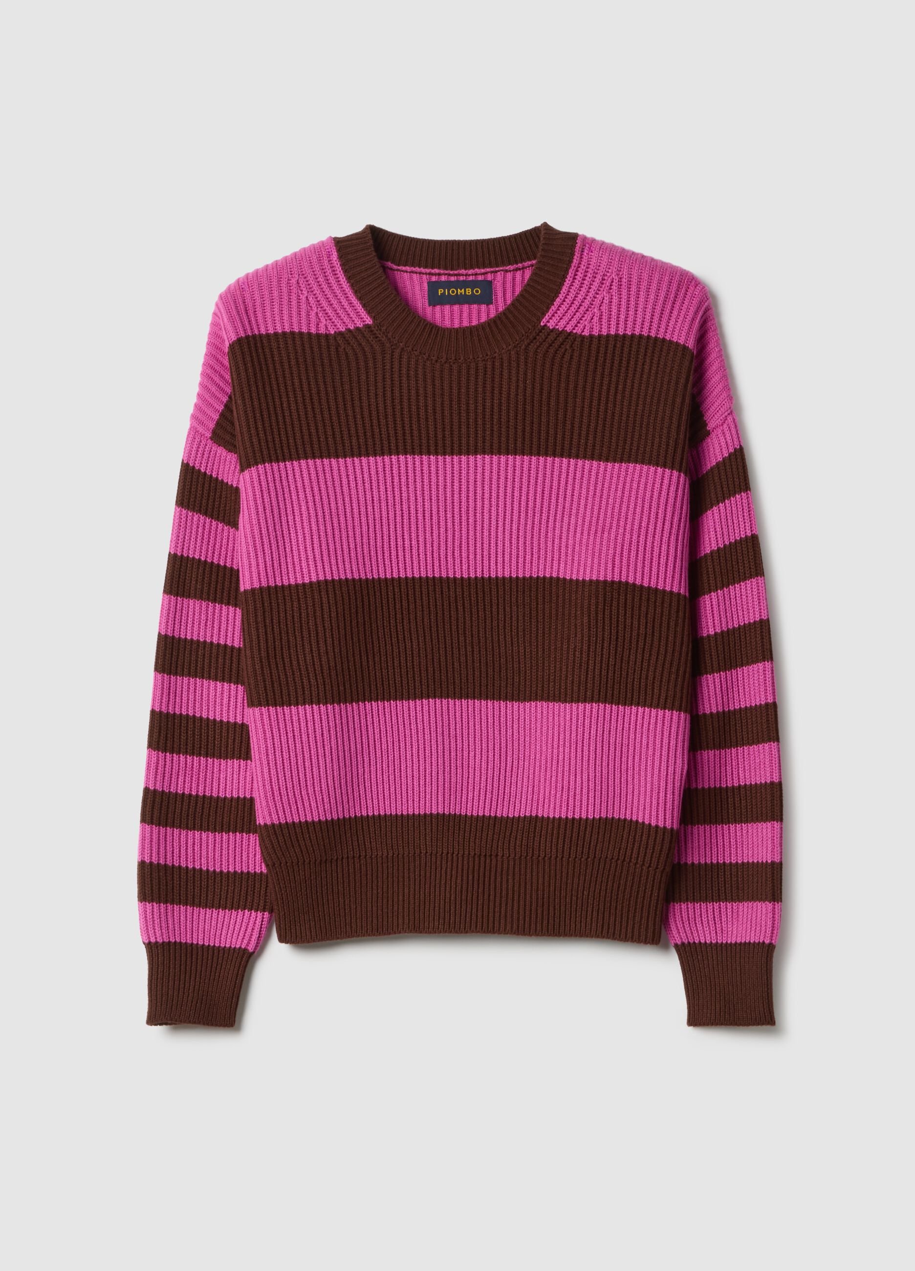 Multicoloured striped crew neck sweater in regular fit cotton blend