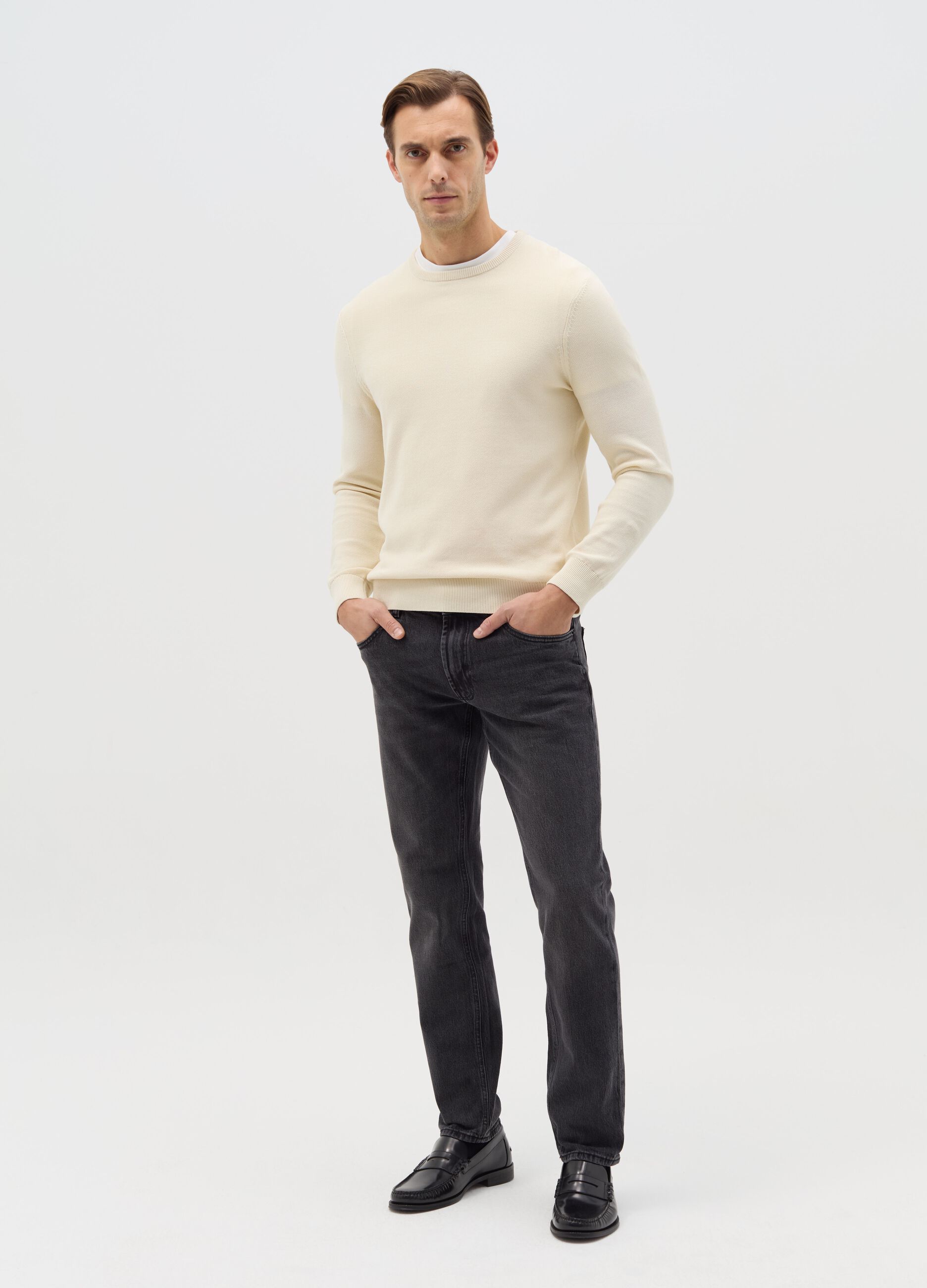 Slim-fit acid-wash jeans