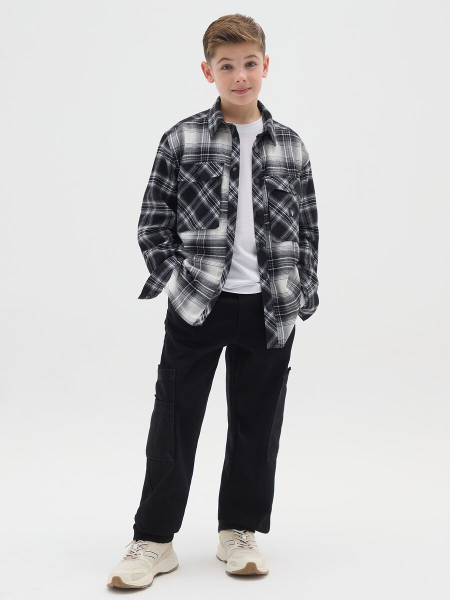 Boys' black cotton blend cargo trousers_0