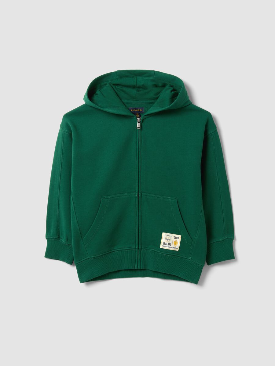 Felpa verde in puro cotone con cappuccio regular fit per bambino_0