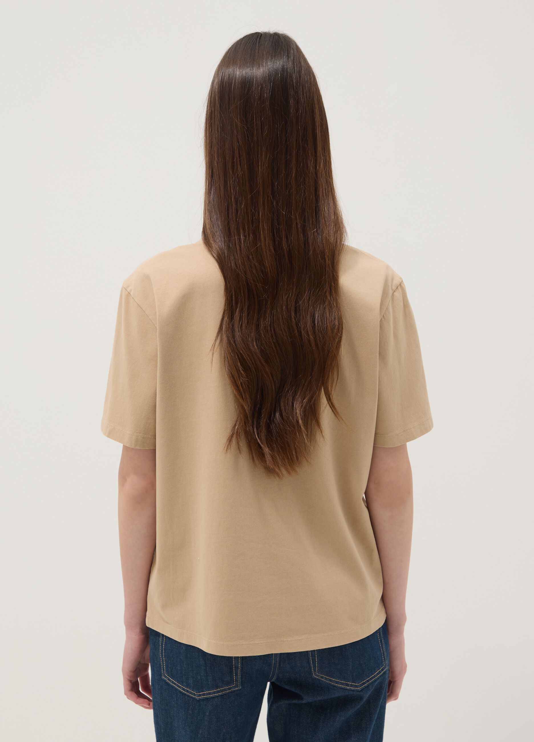 Beige pure cotton T-shirt with front print