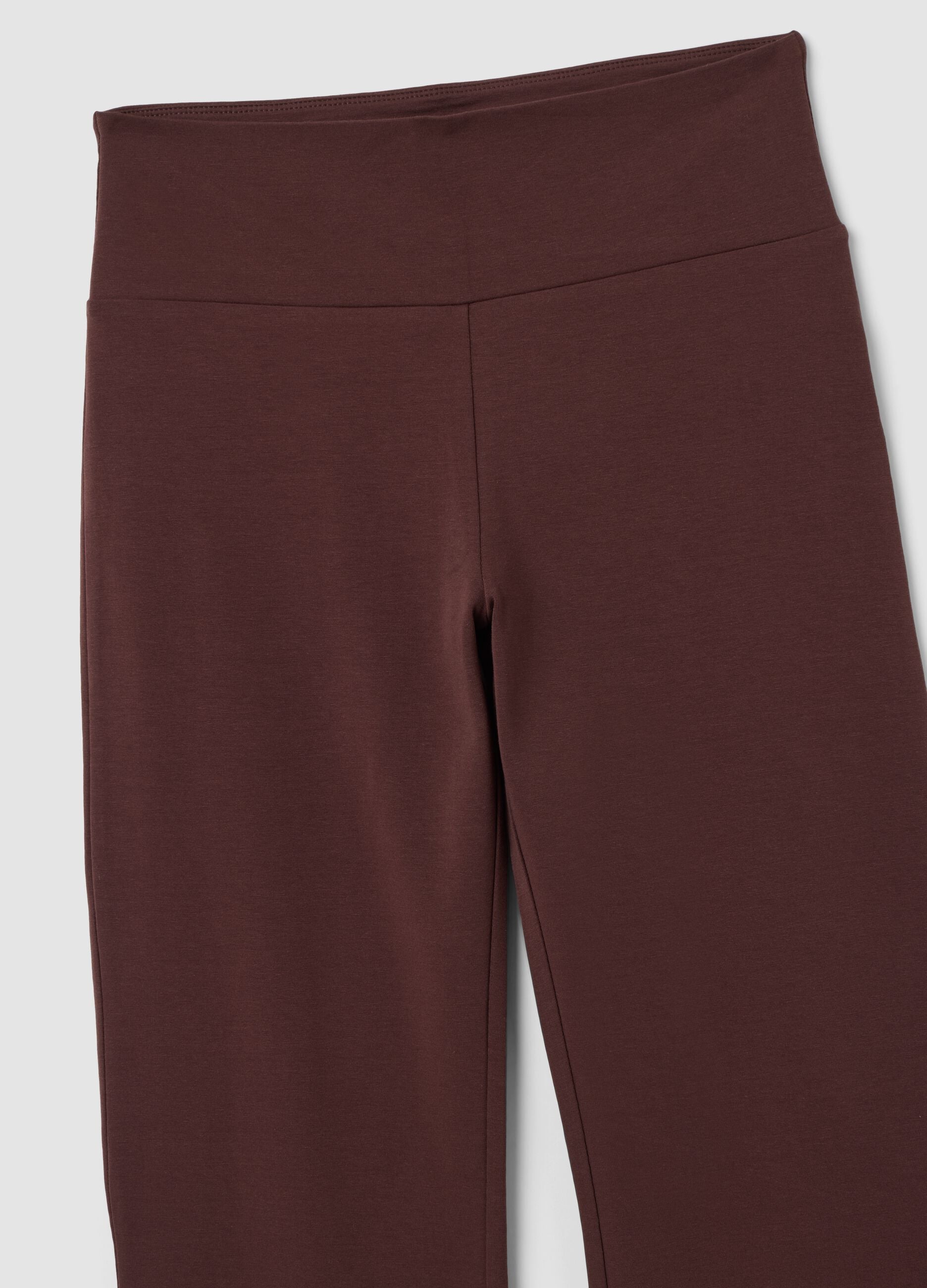 Brown Flared Stretch Cotton Trousers
