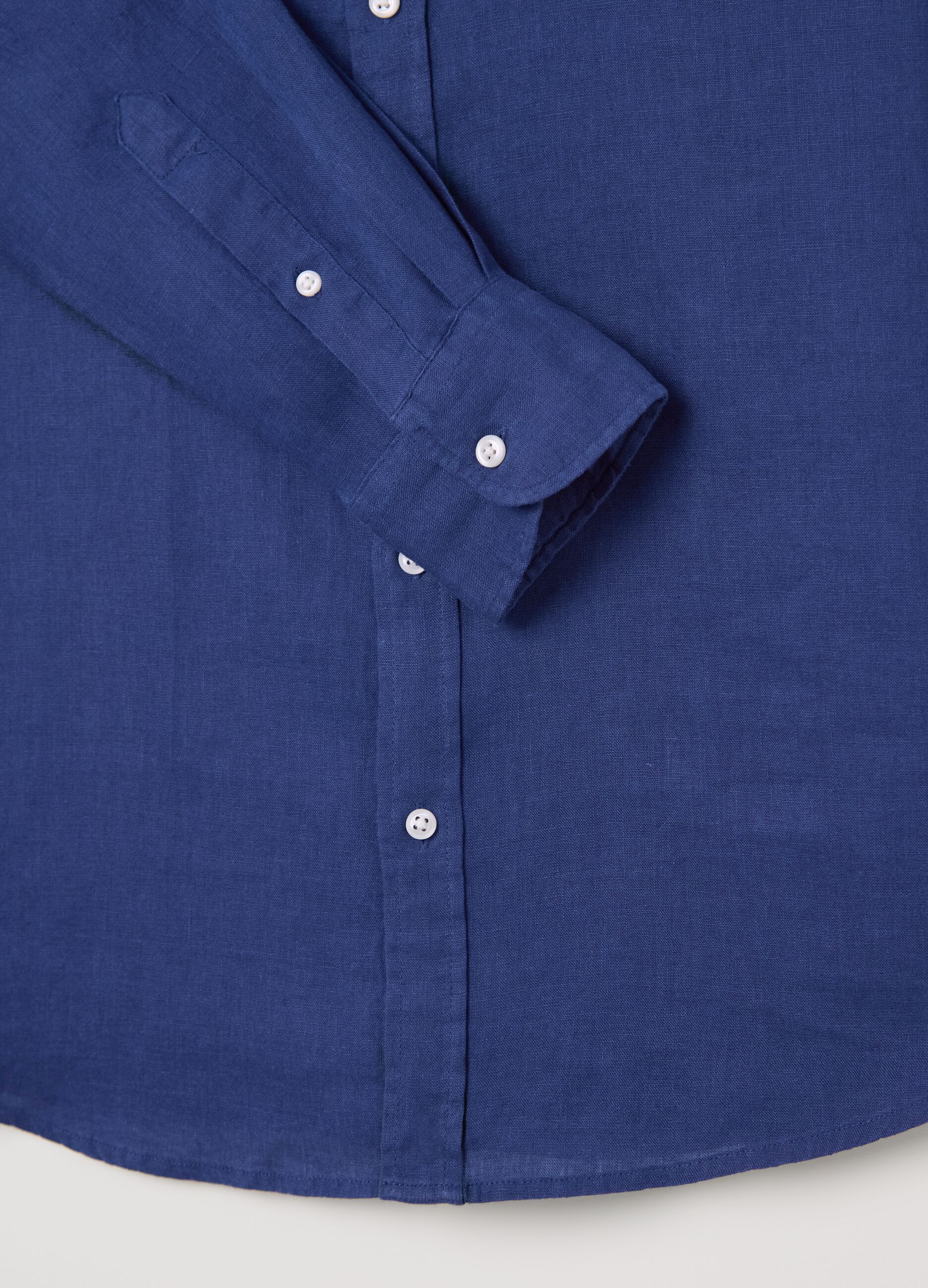 Camicia da uomo in puro lino blu regular fit con collo classico