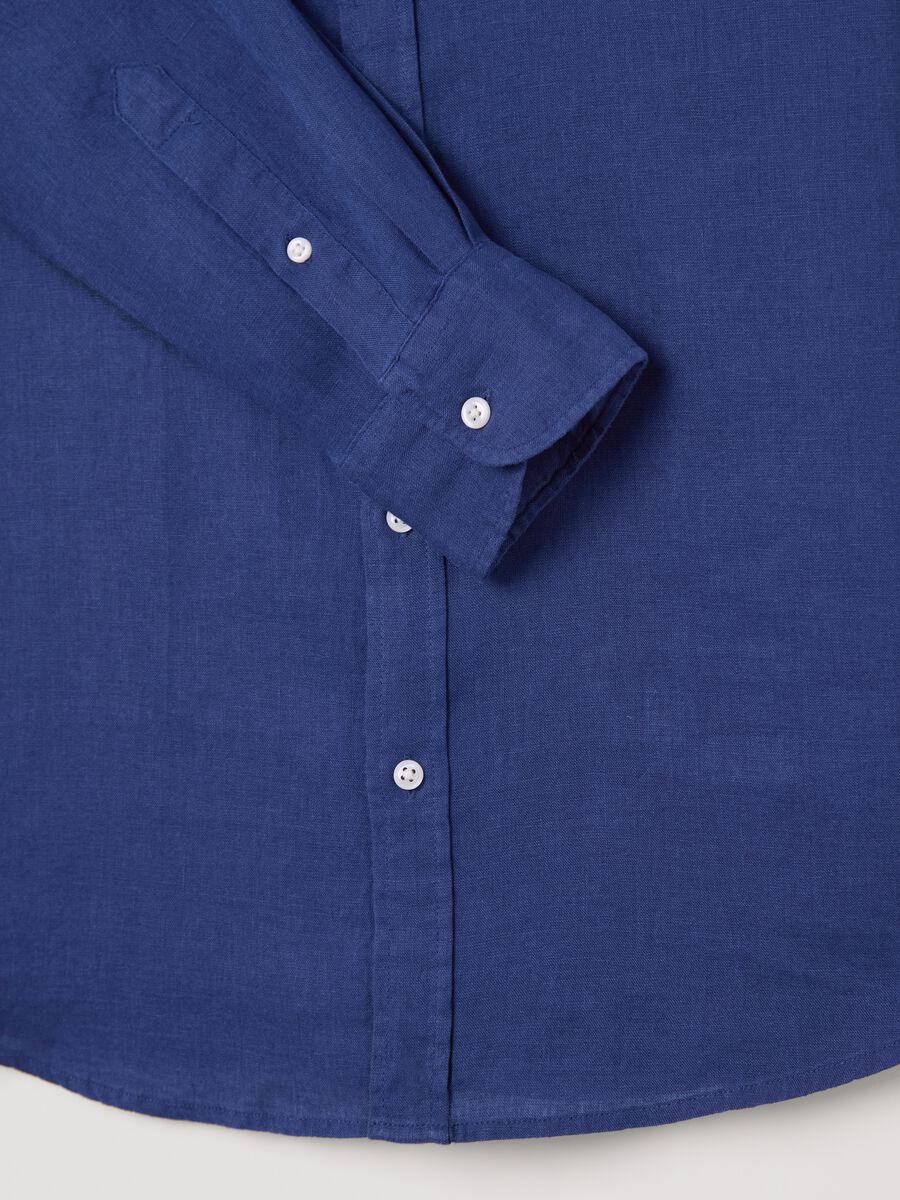 Piombo Long Sleeve Blue Linen Shirt_5