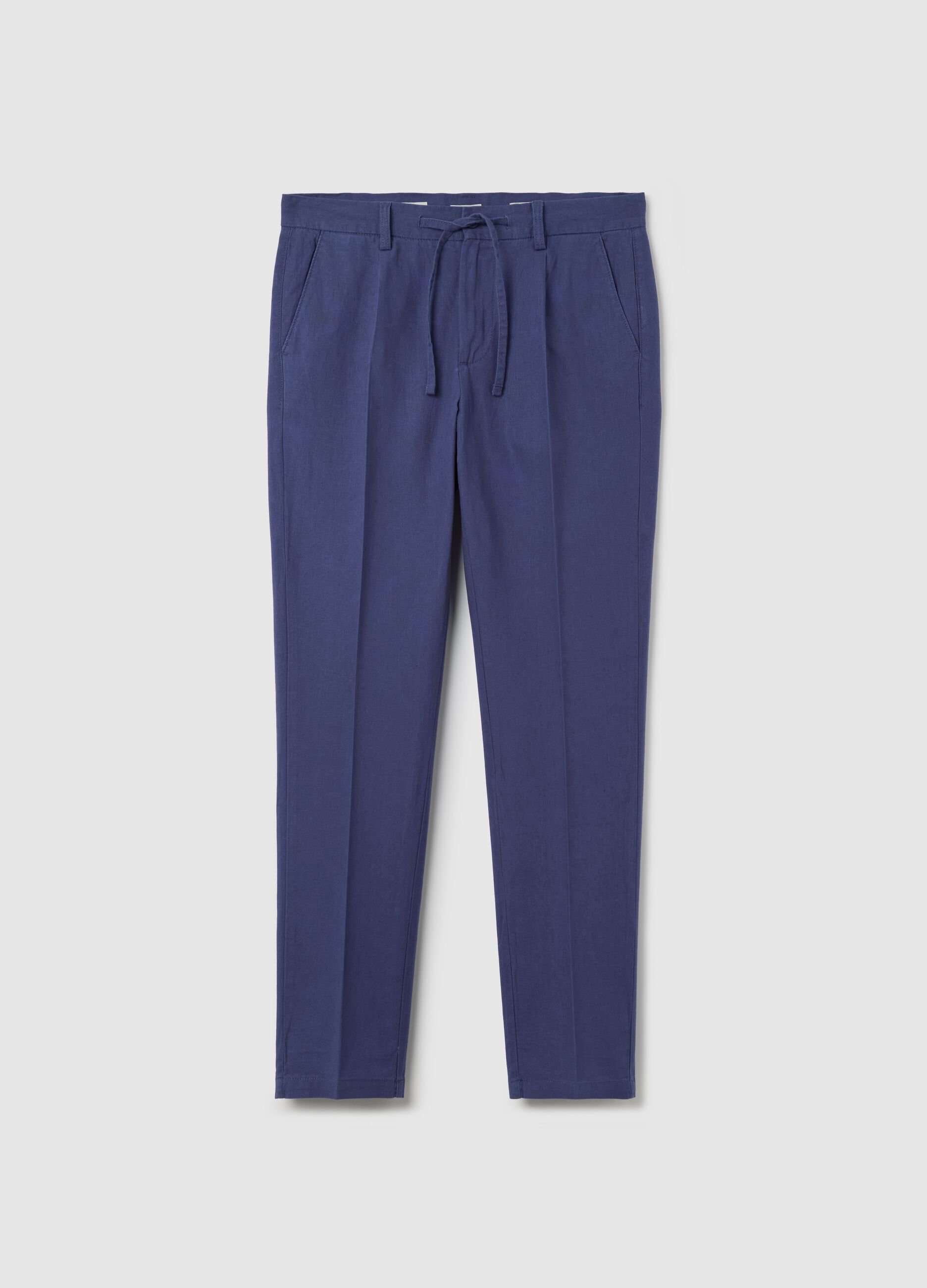 Blue slim-fit chino trousers with drawstring