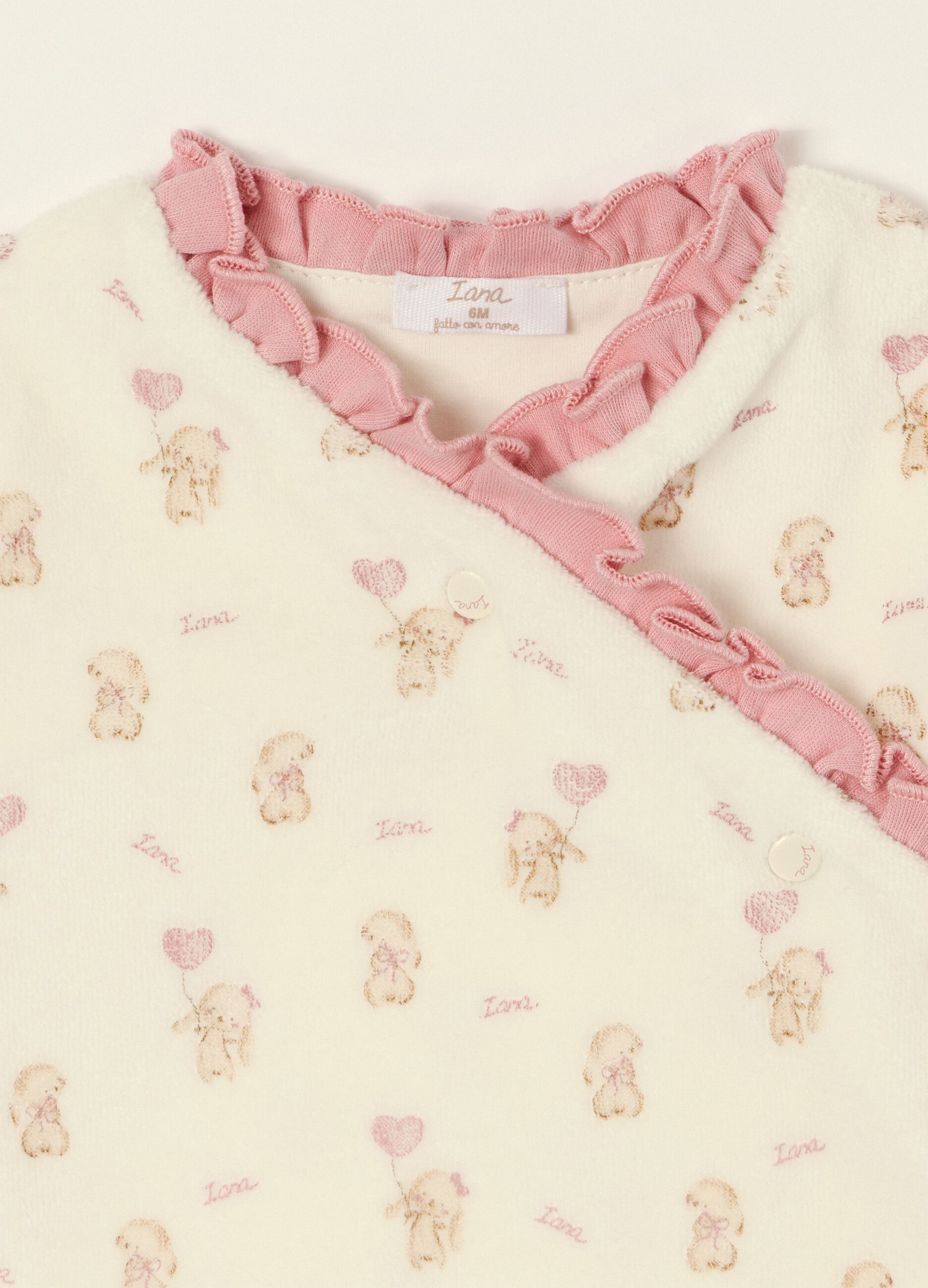 White cotton-blend baby girls&rsquo; romper with teddy bears