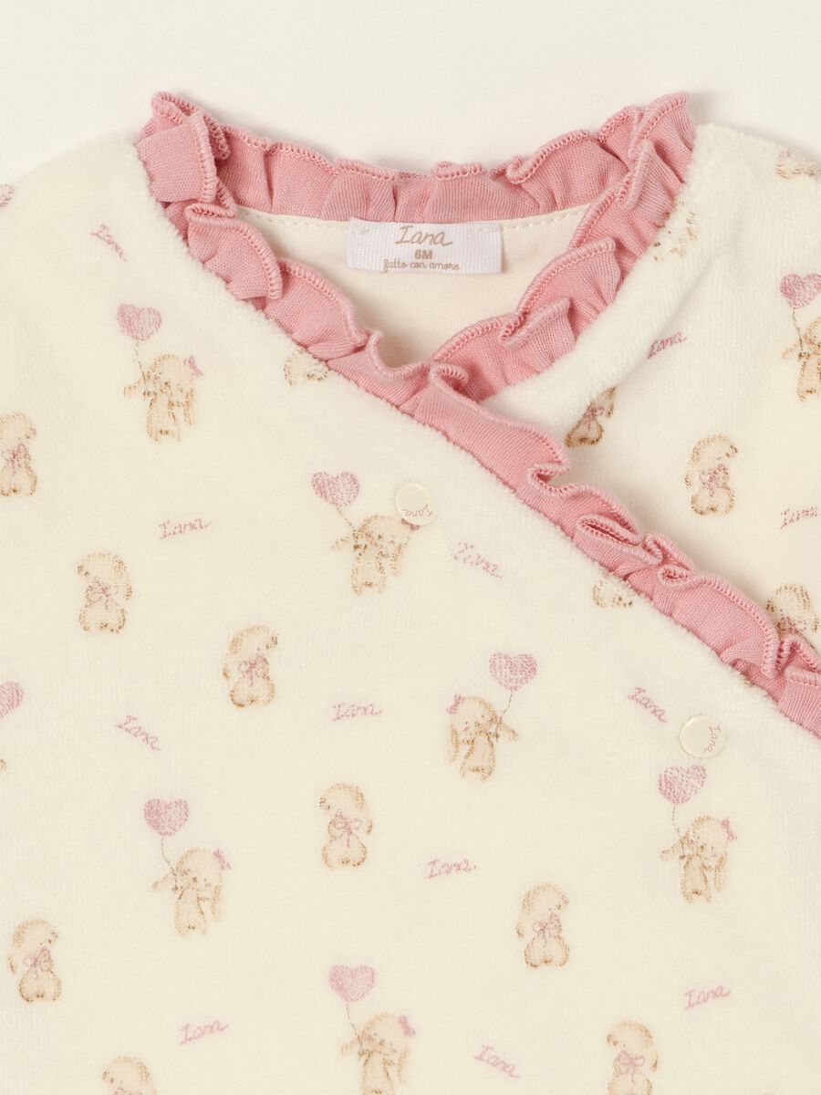 White cotton-blend baby girls&rsquo; romper with teddy bears_1
