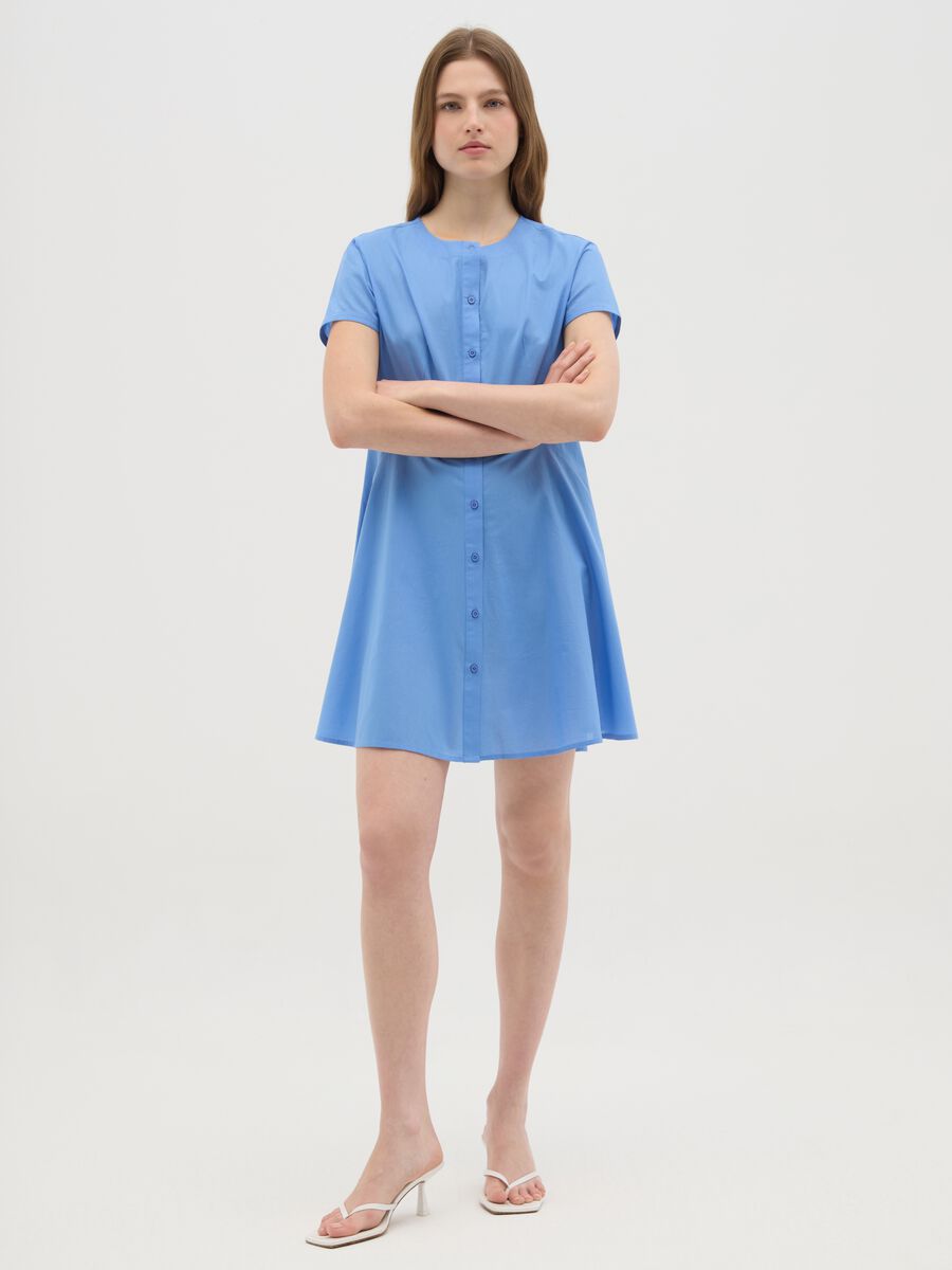 Women's blue pure cotton shirt dress regular fit_0