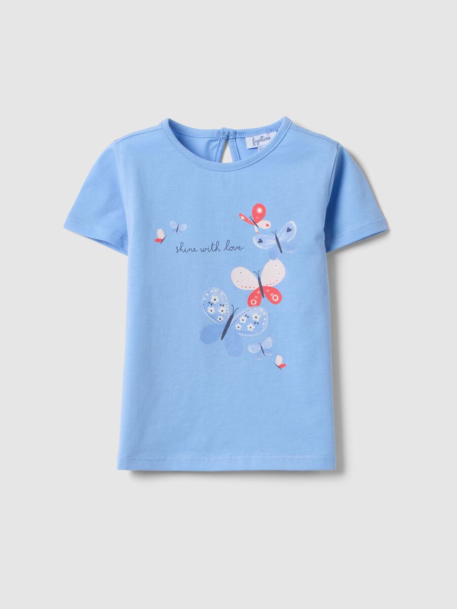 Blue pure cotton girl's regular fit t-shirt with butterflies_0