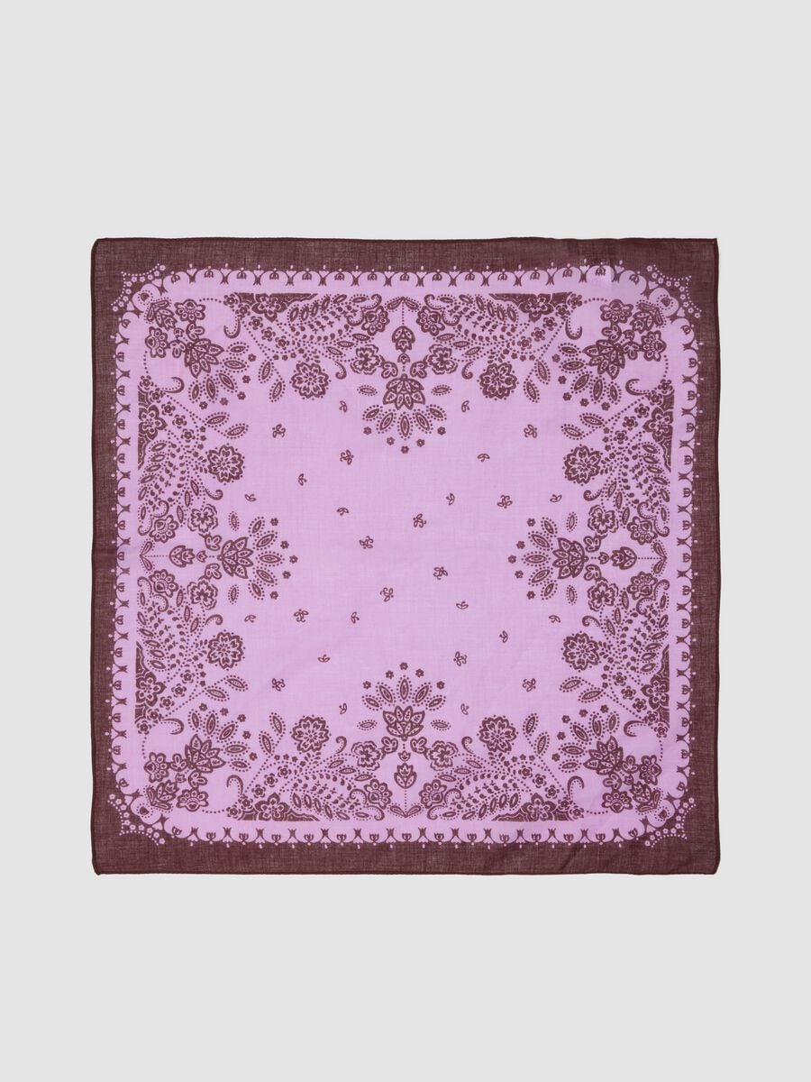 Foulard viola in puro cotone con stampa paisley_2