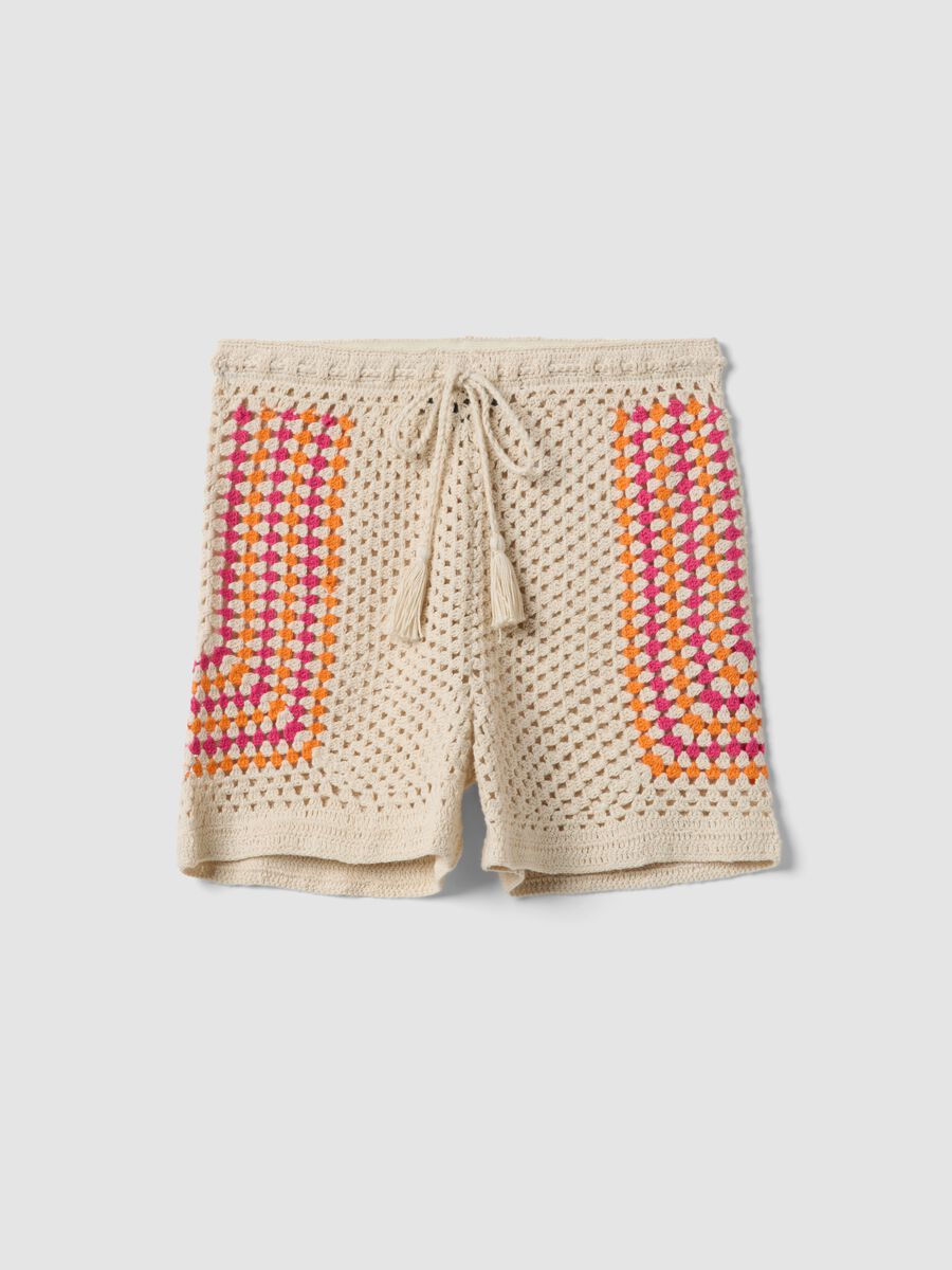 Shorts beige in puro cotone crochet_4