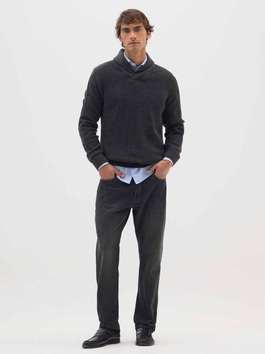 Grey Shawl Collar Sweater Regular Fit_1