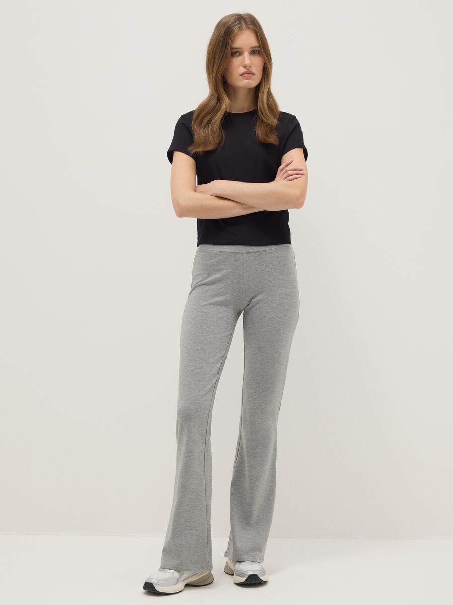 Grey flared stretch cotton leggings_0