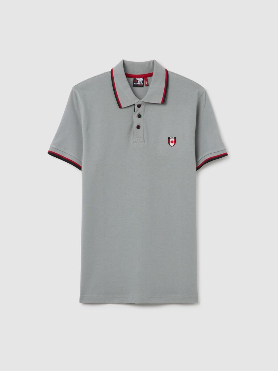 Men's grey regular fit polo shirt in pure cotton_0