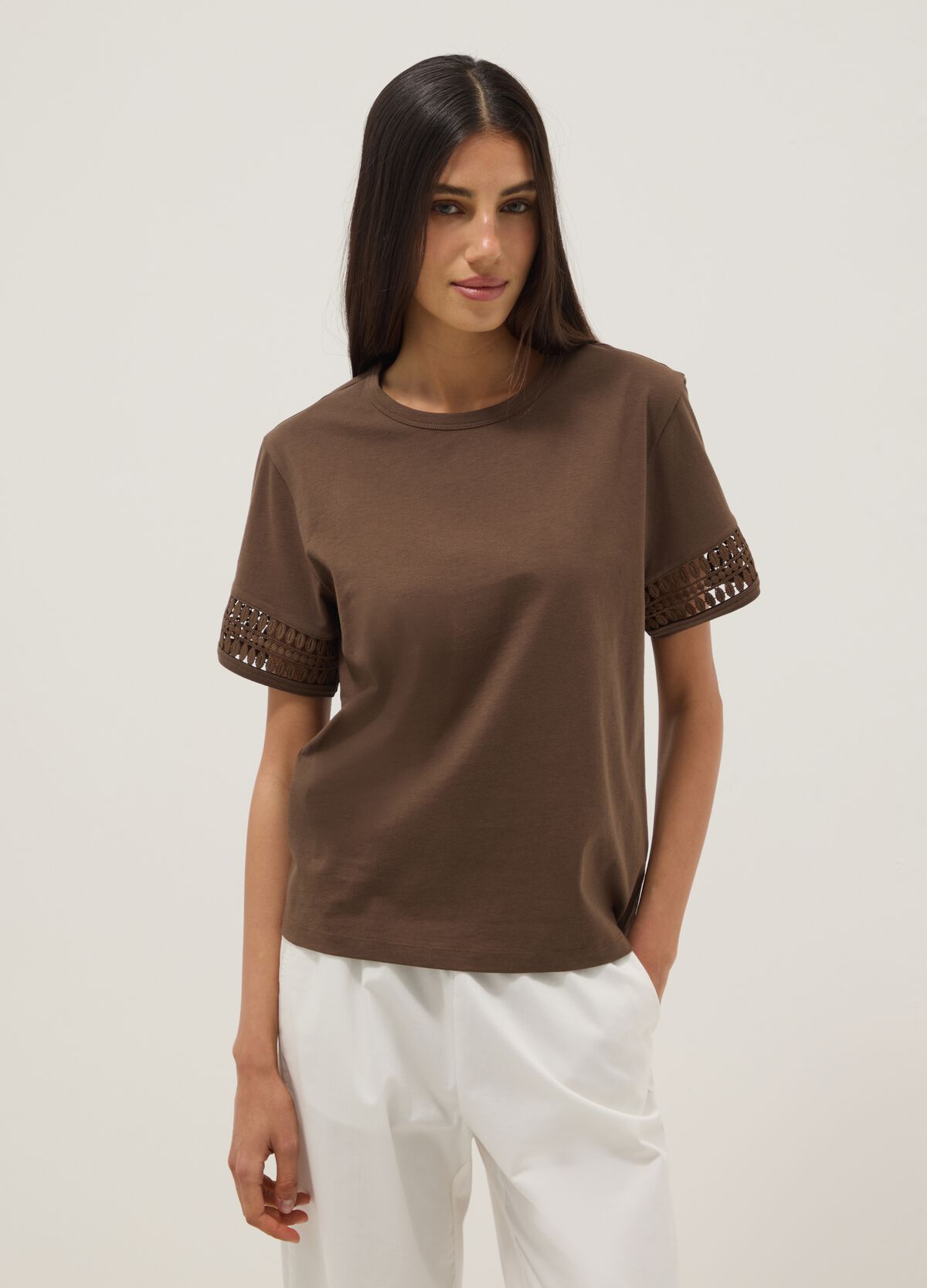 T shirt Marrone In Puro Cotone Con Maniche Corte Da Donna OVS T shirt Marrone In Puro Cotone Con Maniche Corte Da Donna OVS