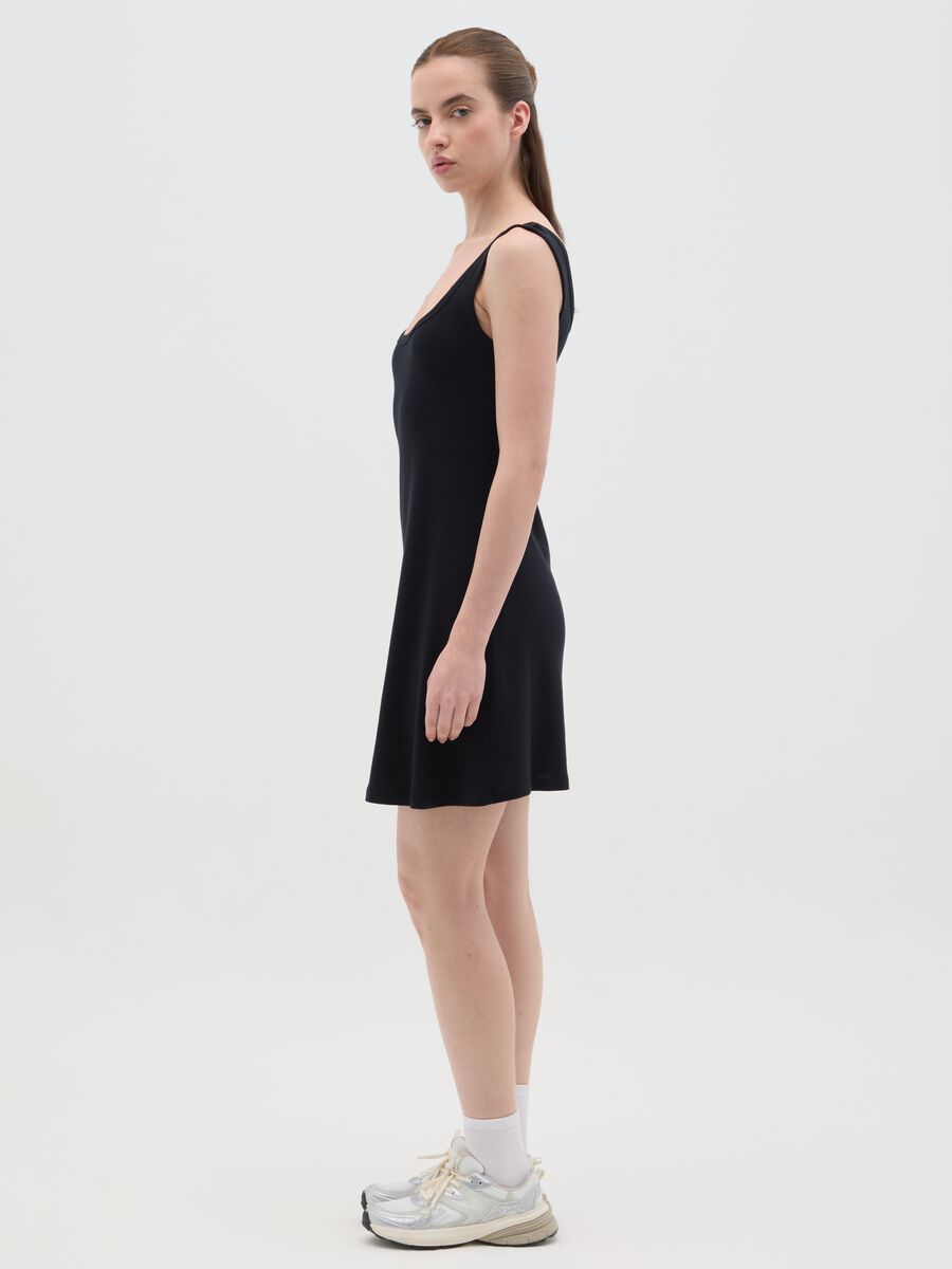 Women's short dress in pure black cotton, regular fit_1