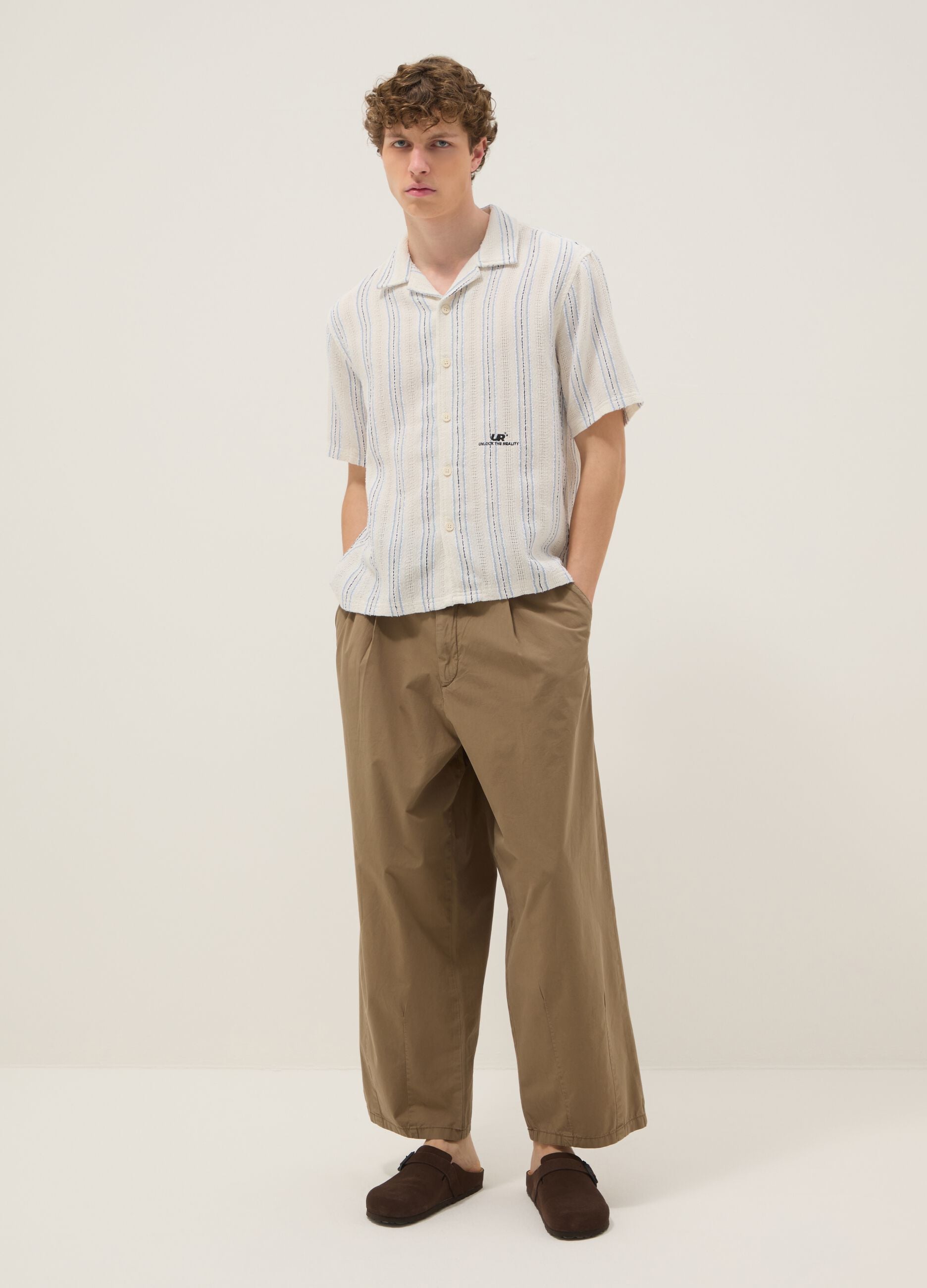 Camicia bianca in misto cotone a righe over fit