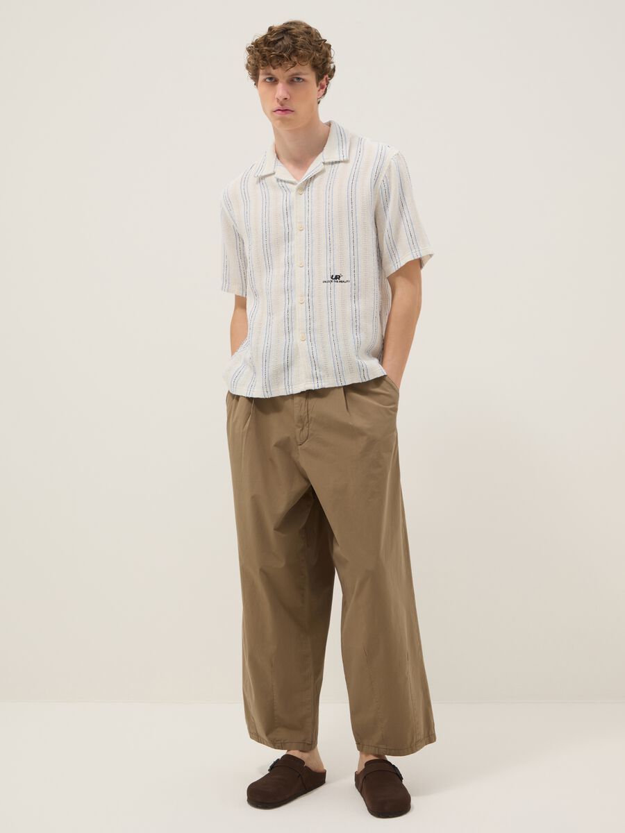Camicia bianca in misto cotone a righe over fit_3