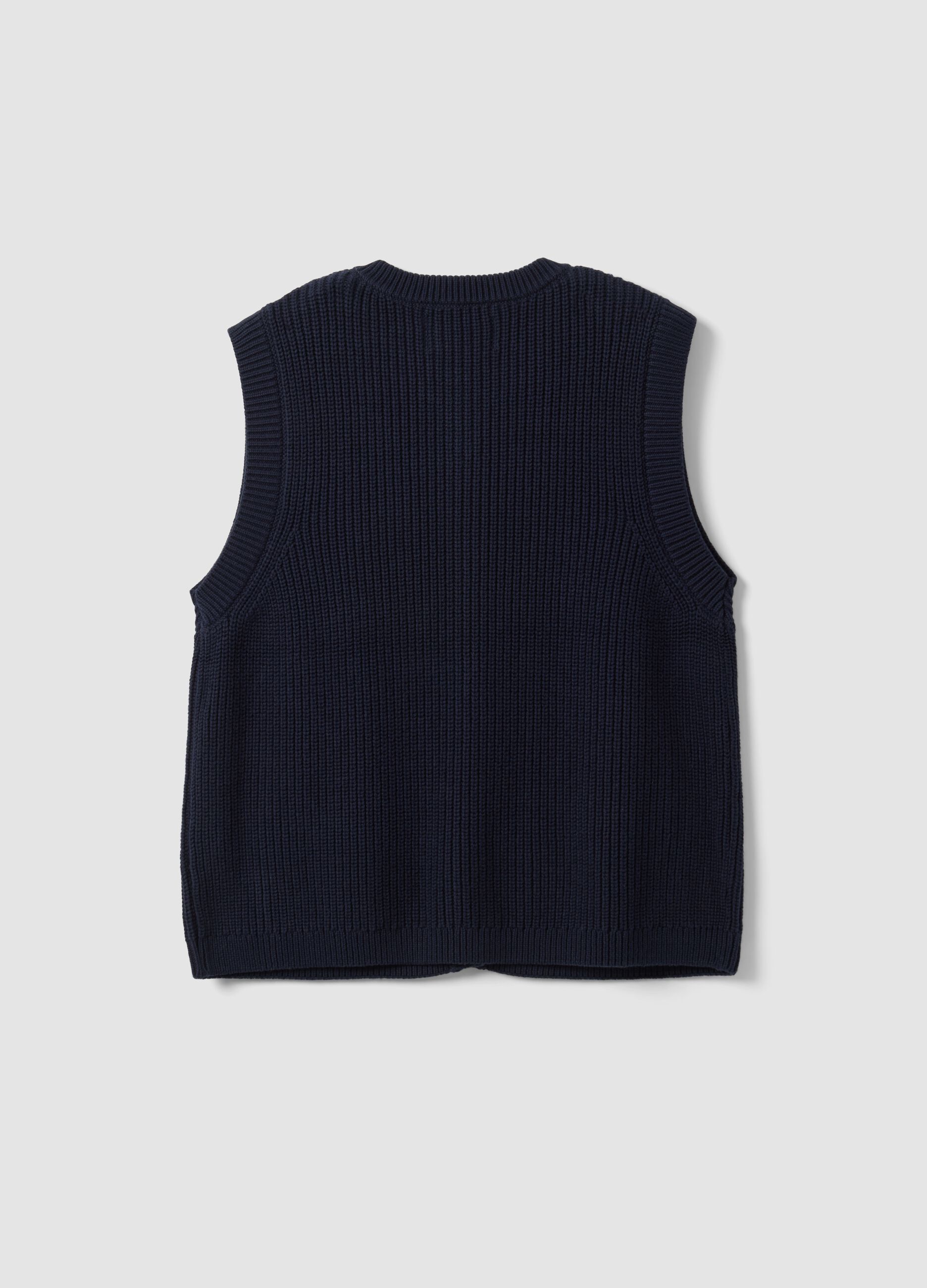 Blue pure-cotton knitted gilet in a regular fit