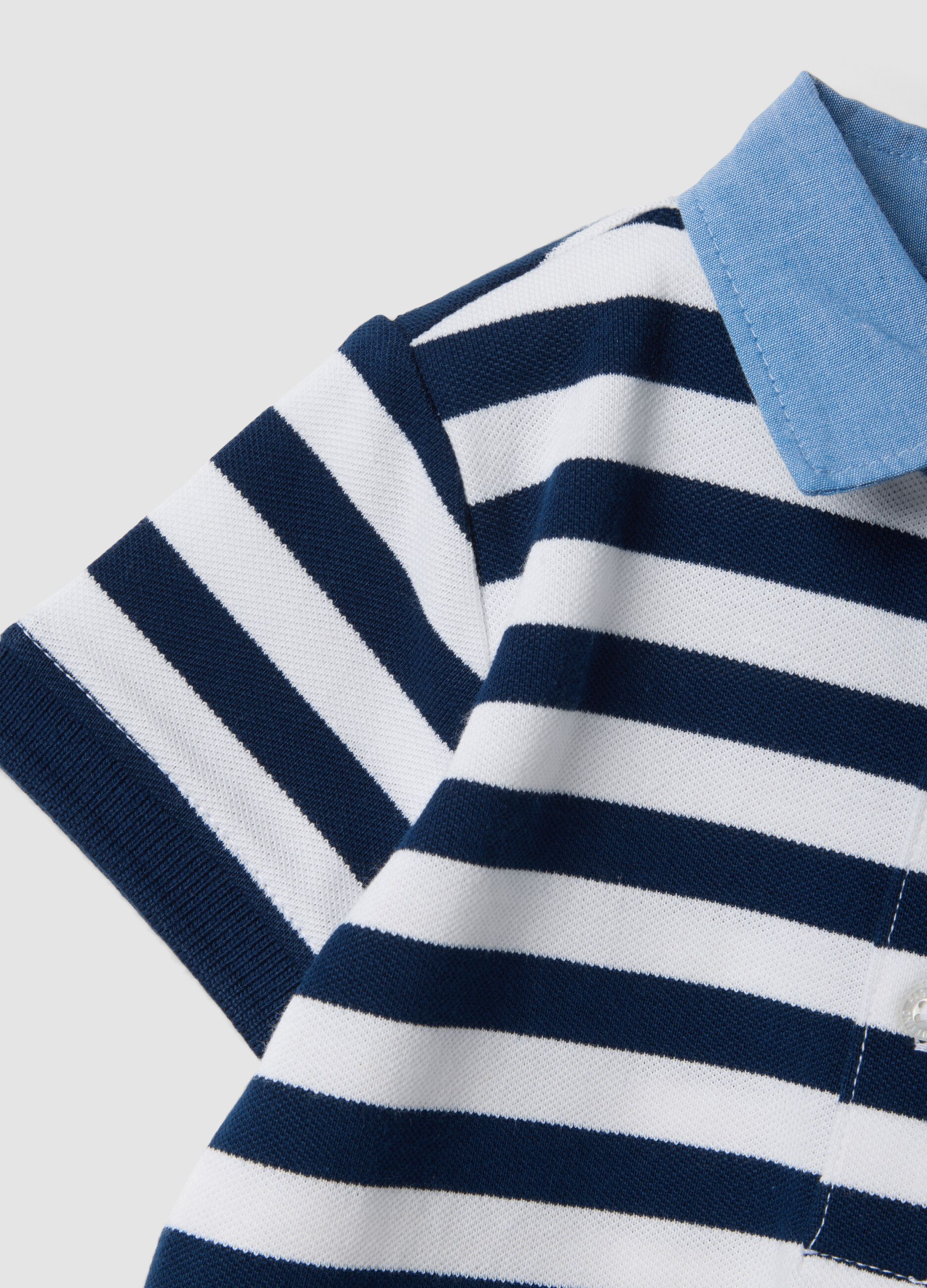 Blue striped stretch-cotton polo with classic collar