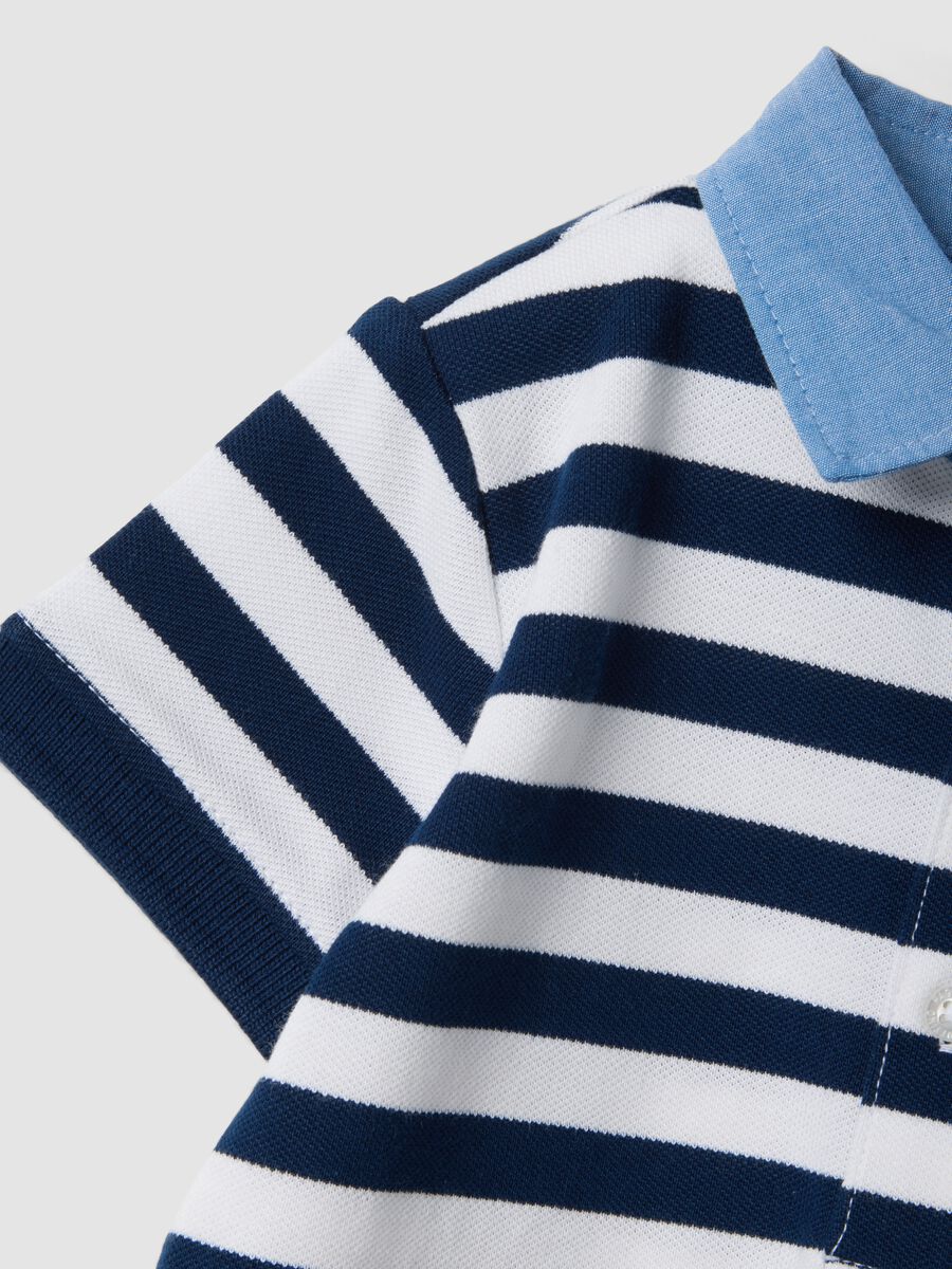 Blue striped stretch-cotton polo with classic collar_2