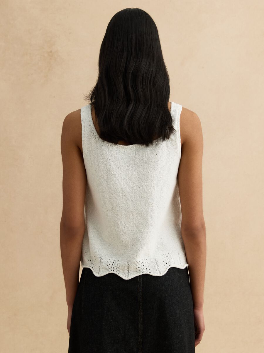 White cotton blend regular fit tank top with buttons_3