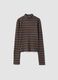 Blue striped stretch-fabric T-shirt with funnel neck_0