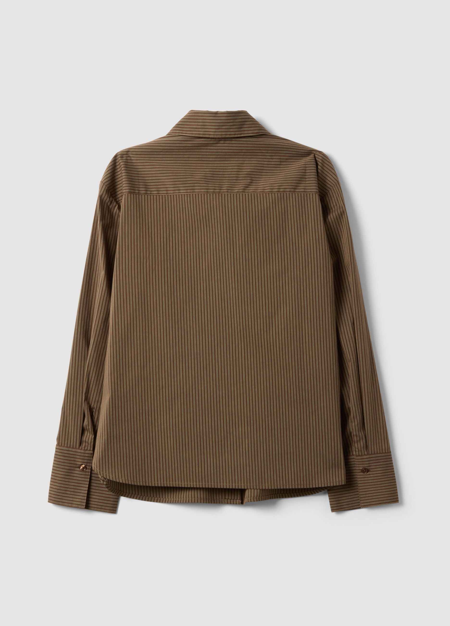 Brown striped stretch-cotton shirt with matching tie
