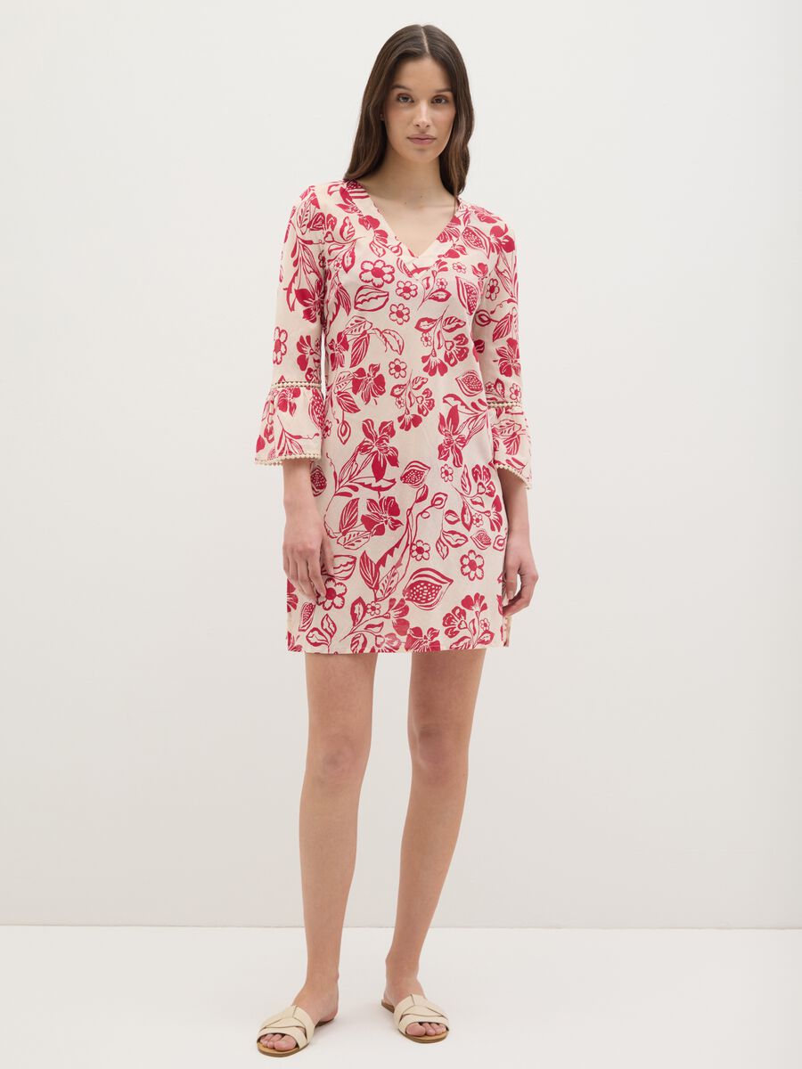 Women’s short dress in 100% multicoloured cotton with floral print_0