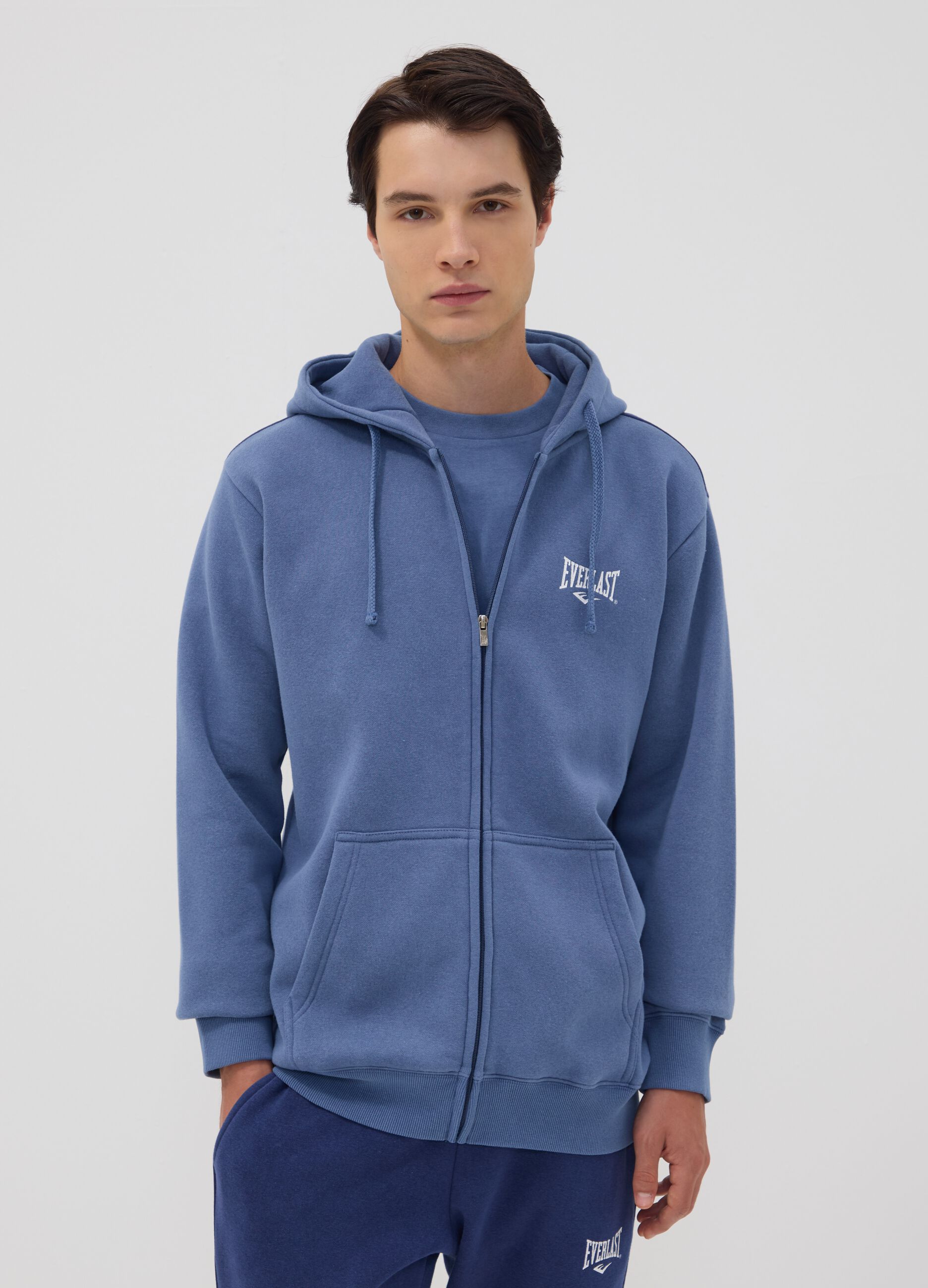 Blue cotton-blend hooded sweatshirt with logo