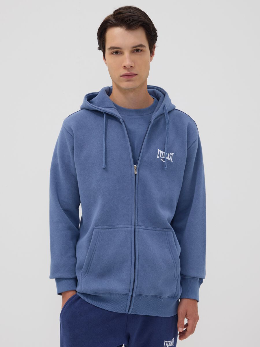 Blue cotton-blend hooded sweatshirt with logo_0