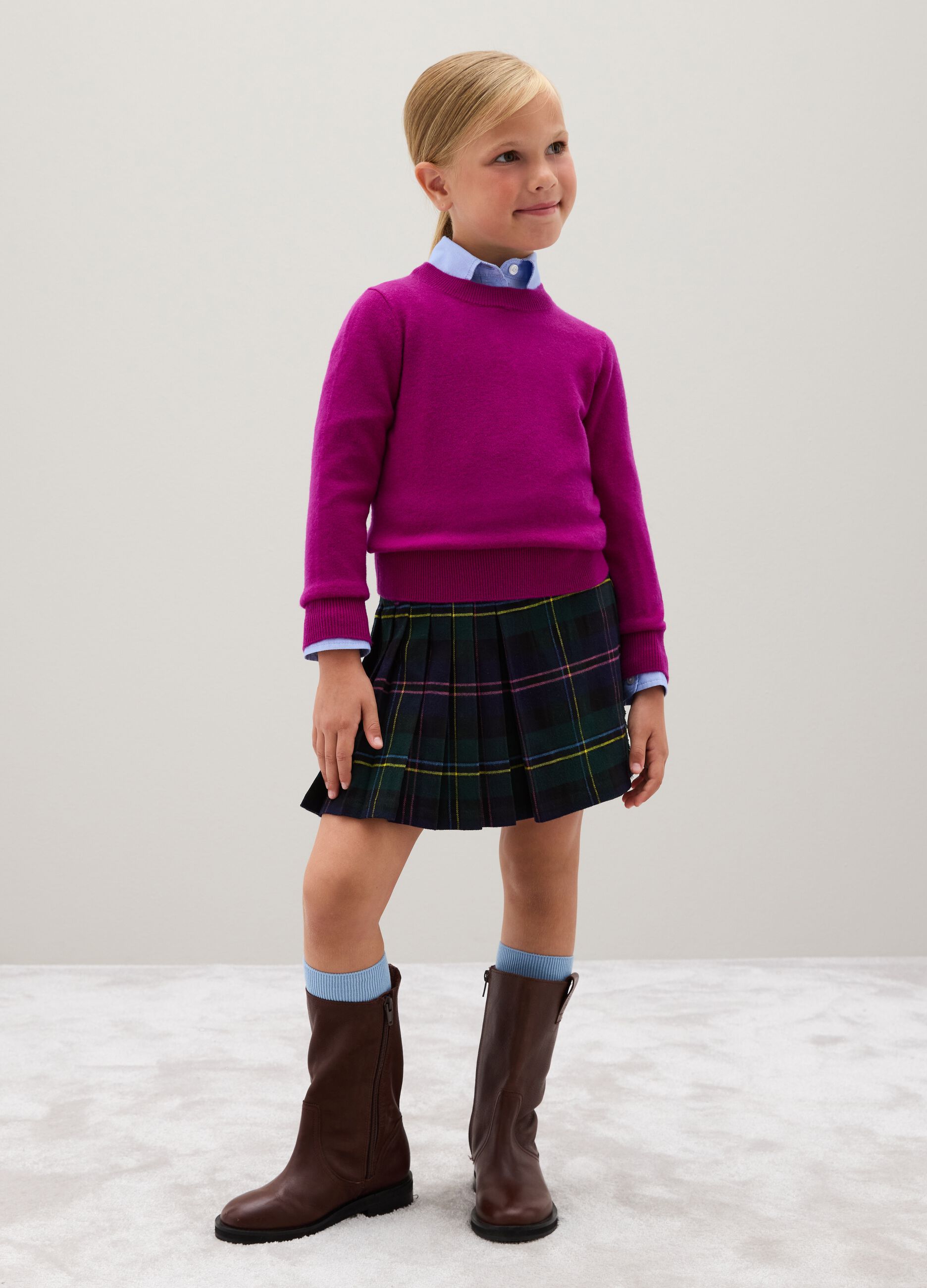 Multicolour regular fit flannel skirt for girls