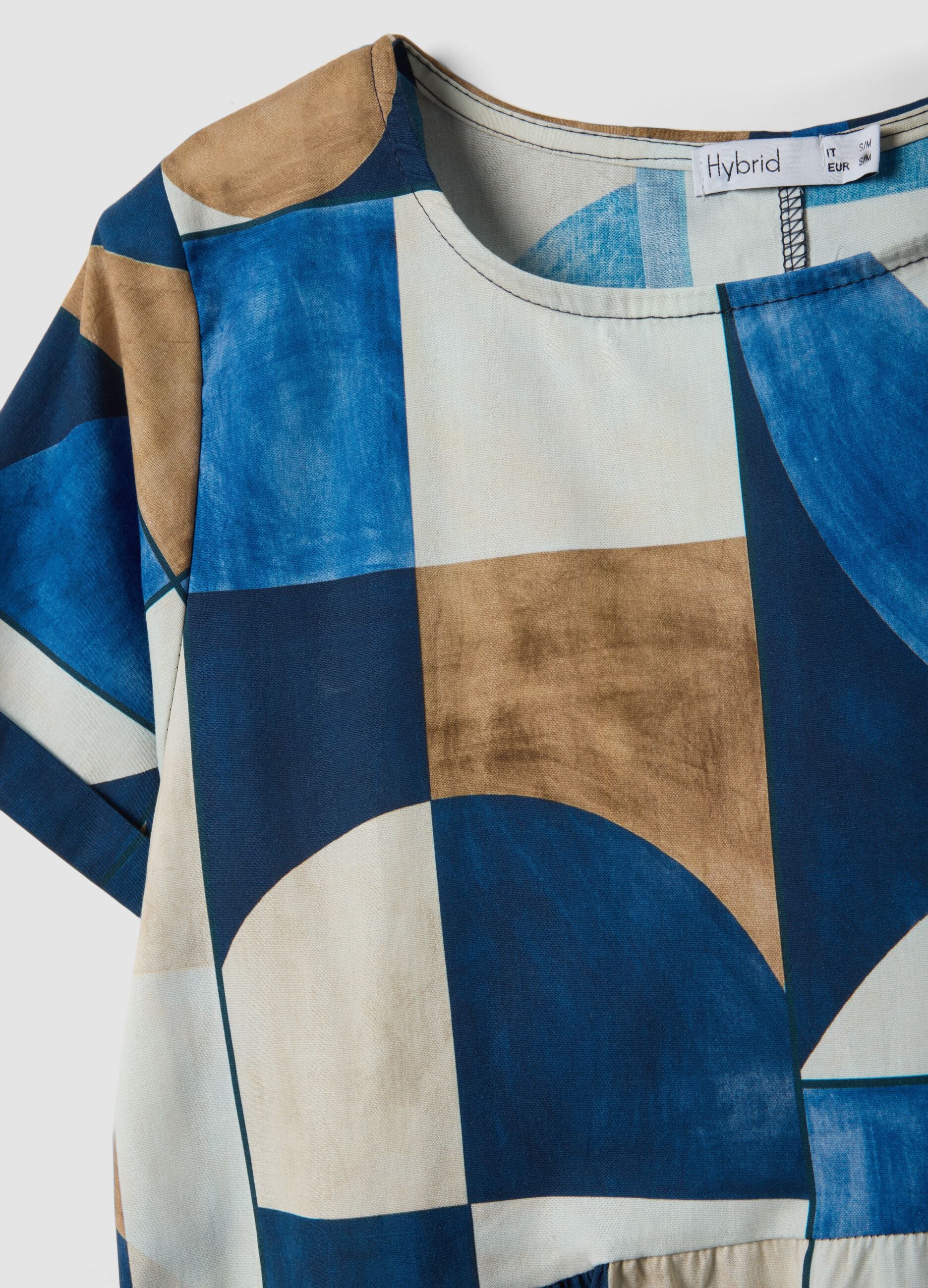 Multicolour stretch cotton midi dress with geometric print