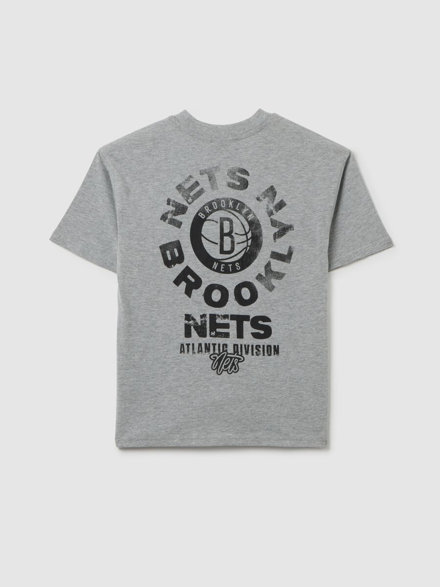 T-shirt da ragazzo in cotone grigia con logo Nets_1