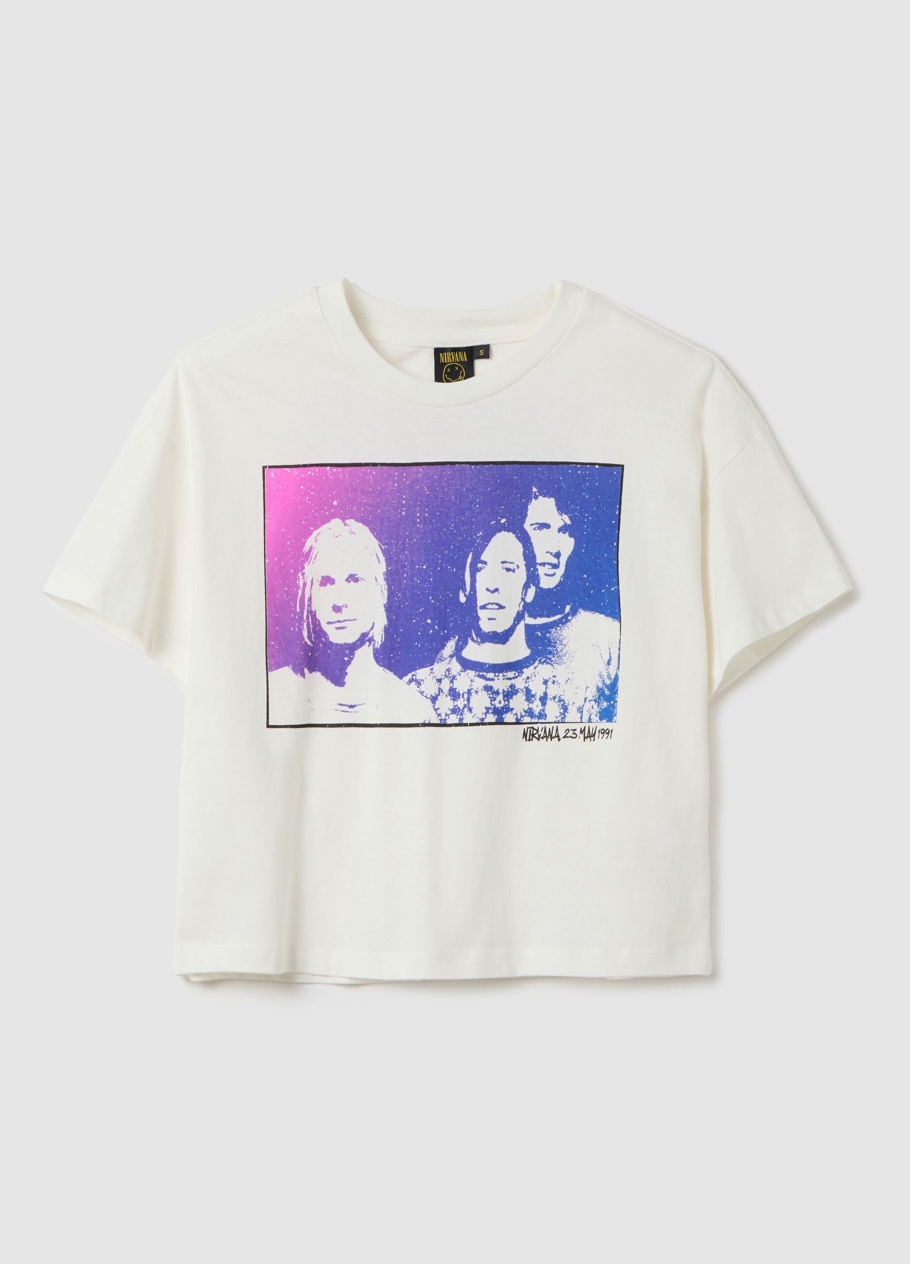 White boxy-fit T-shirt with Nirvana print