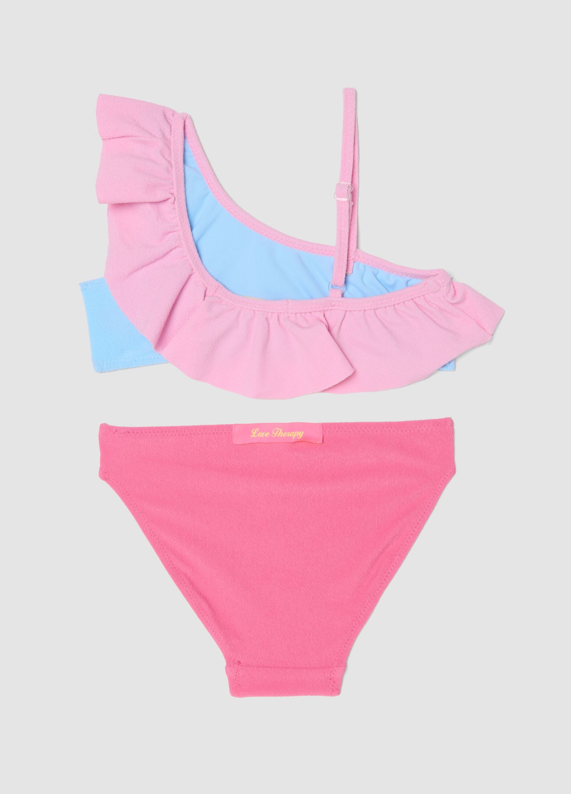 Pink stretch bikini with frill detailing