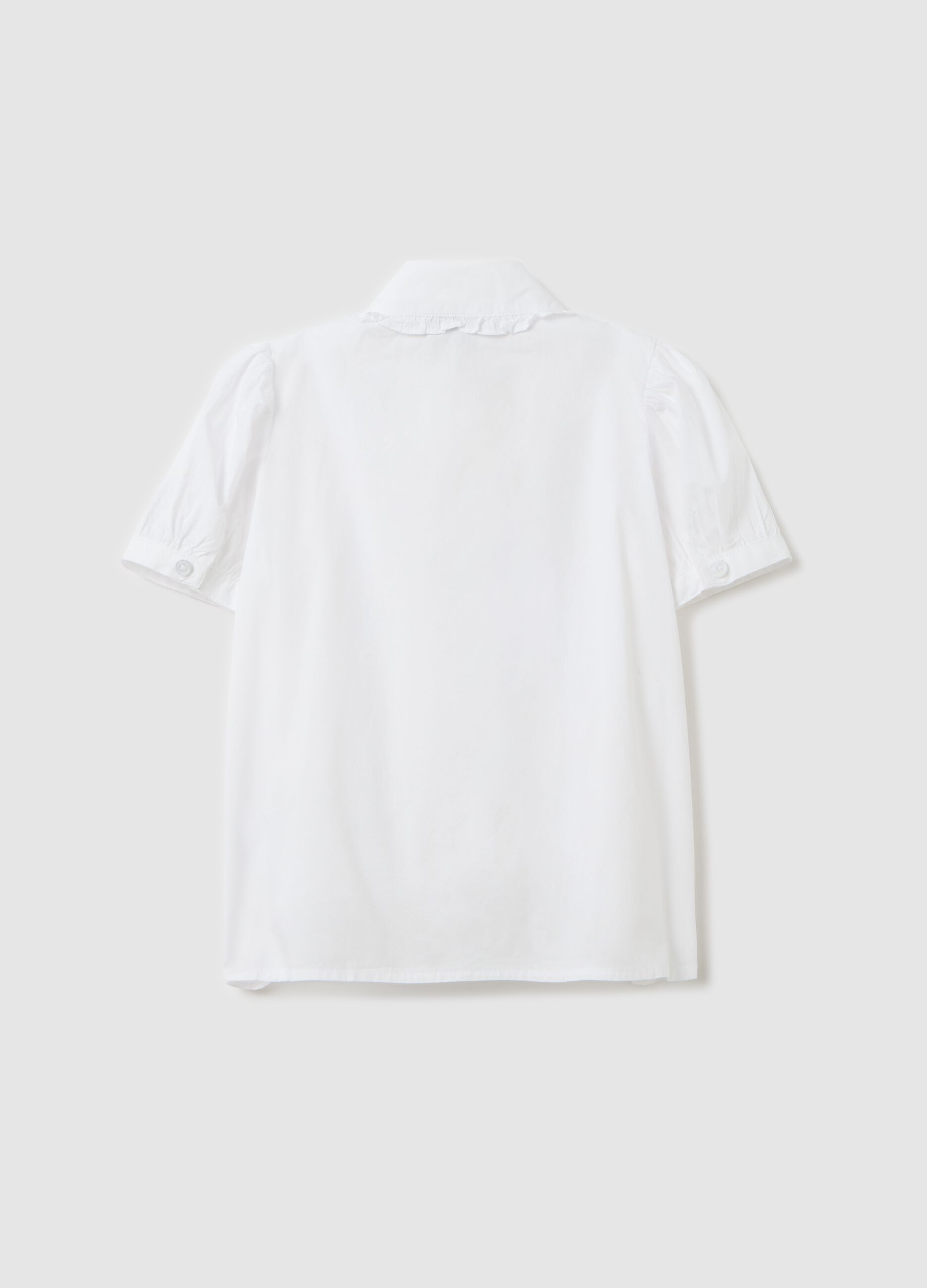 Cotton shirt with lace and floral embroidery