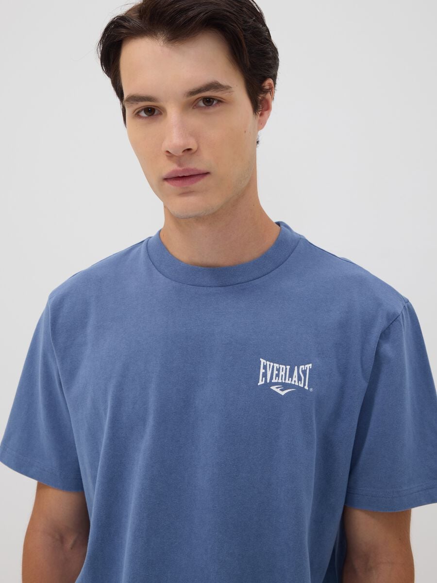 Blue pure cotton short-sleeve logo T-shirt_2