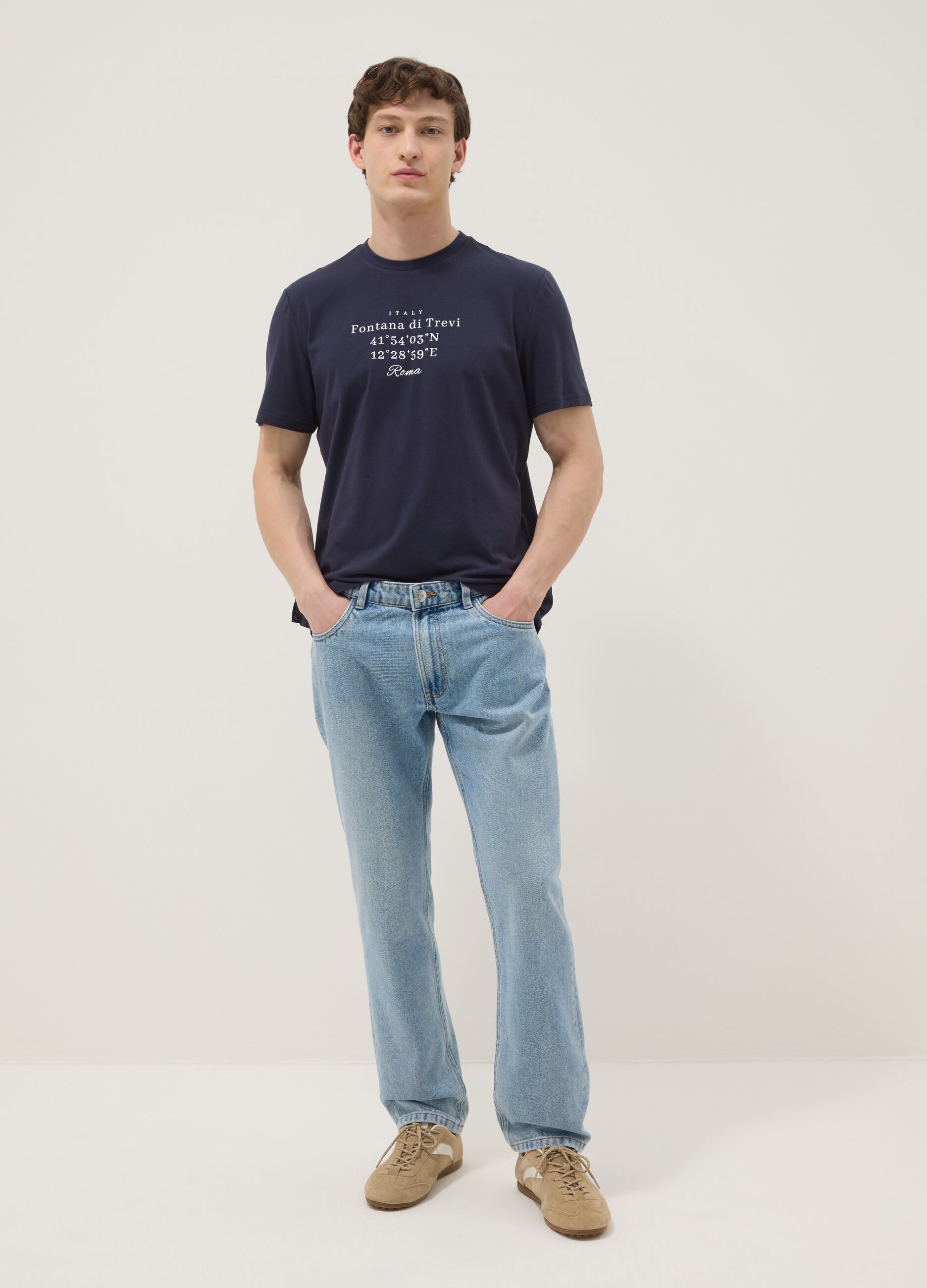 Blue pure cotton regular-fit T-shirt with front print