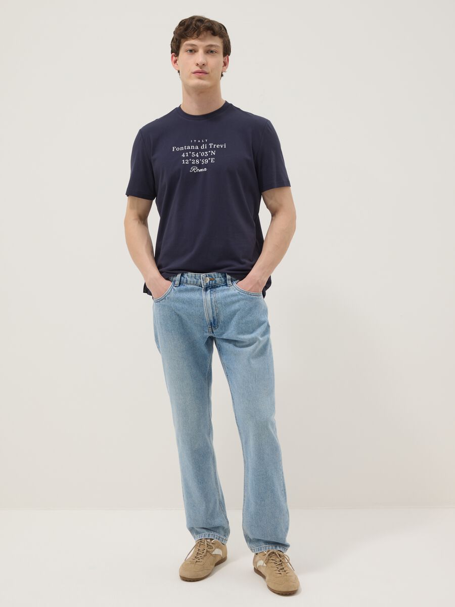 Blue pure cotton regular-fit T-shirt with front print_1