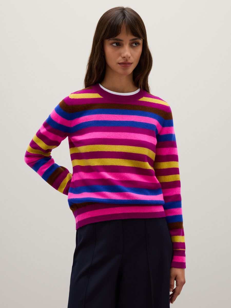 Maglione a righe multicolor in pura lana_0