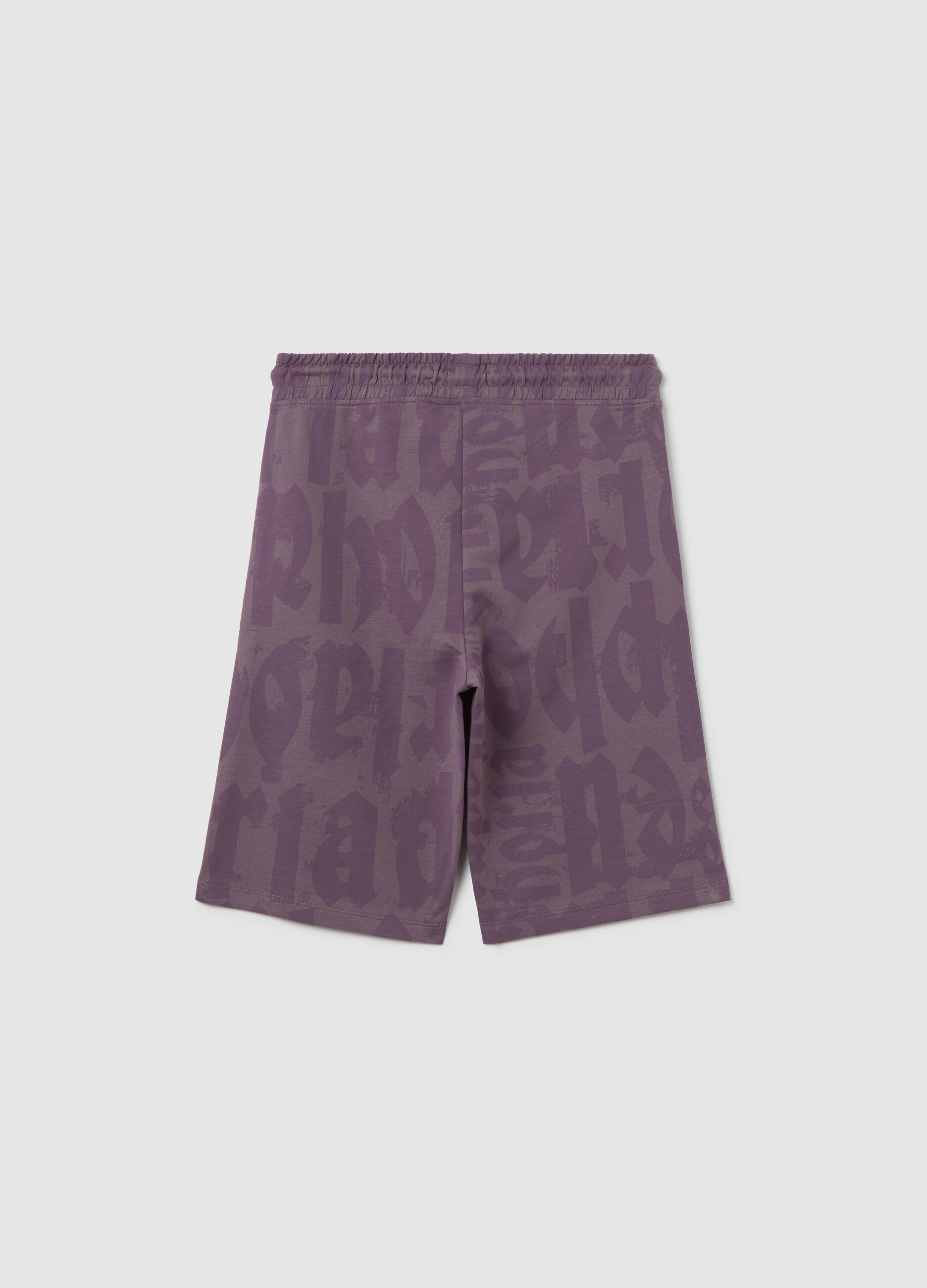 Purple French terry shorts with print
