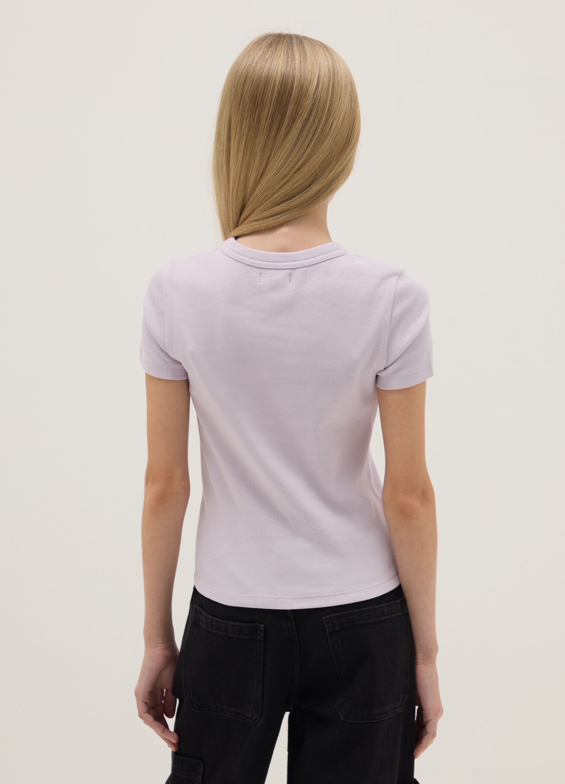 T-shirt fitted in cotone elasticizzato viola per ragazza