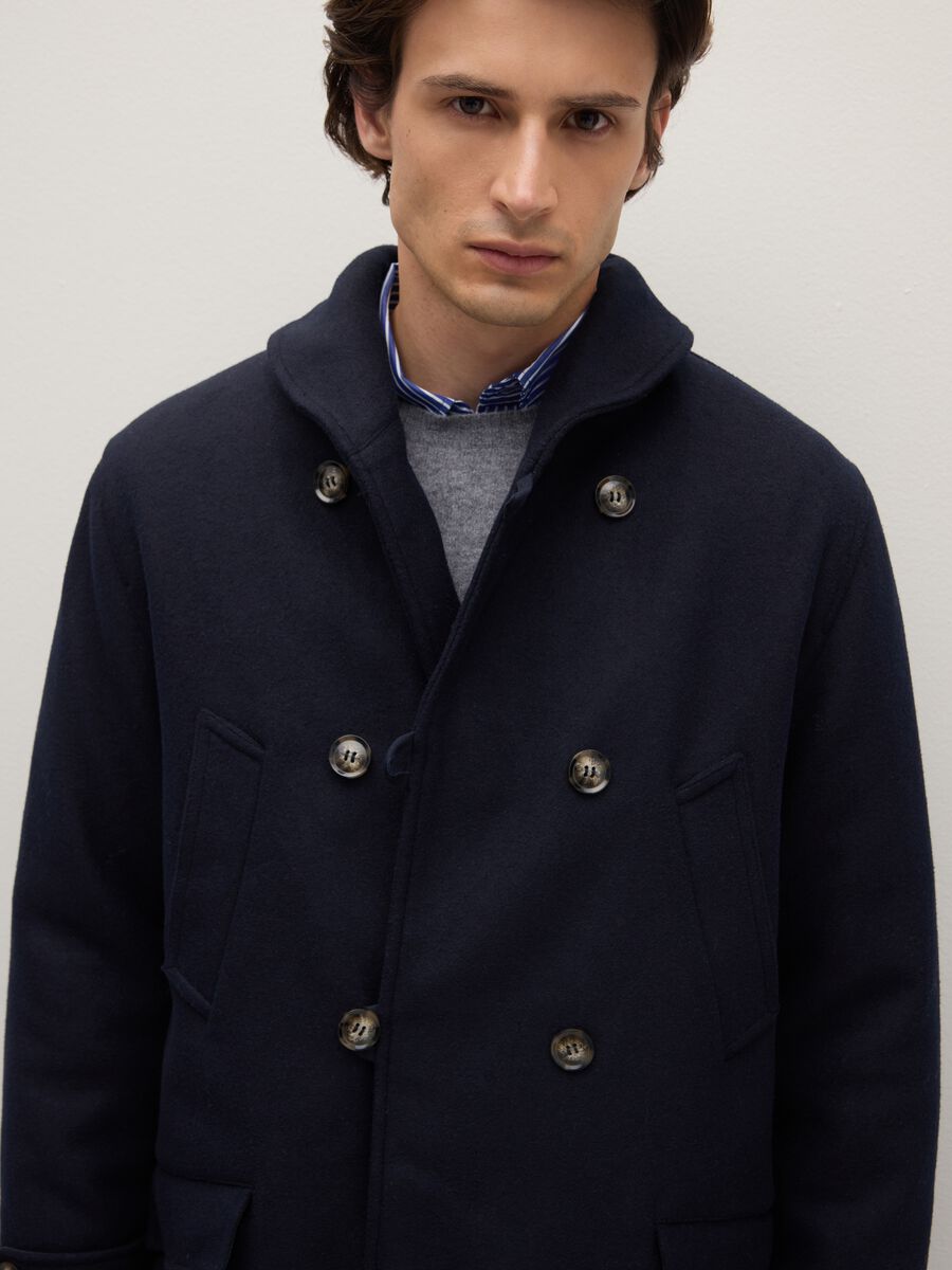 Blue regular fit parka jacket with zip_3