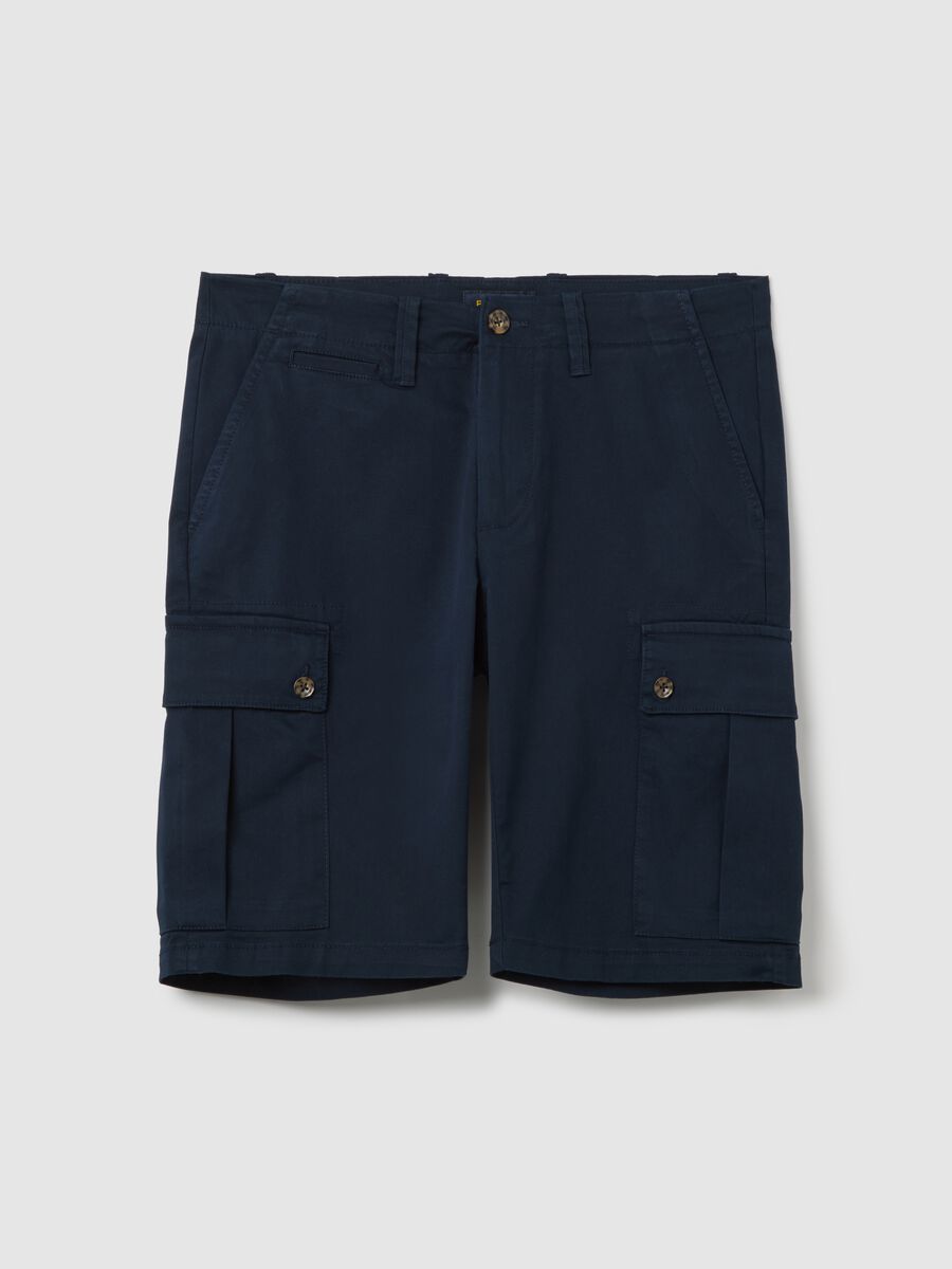 Stretch Cotton Blue Cargo Shorts Piombo_0