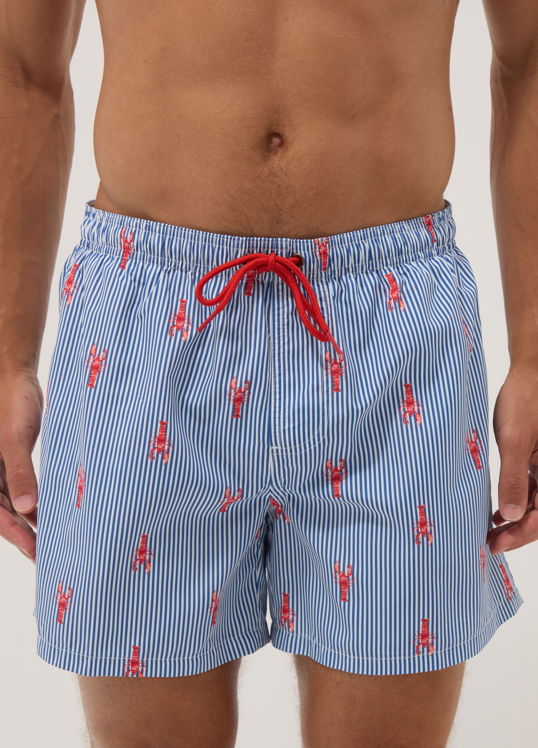 Boxer mare blu a righe con stampa aragoste